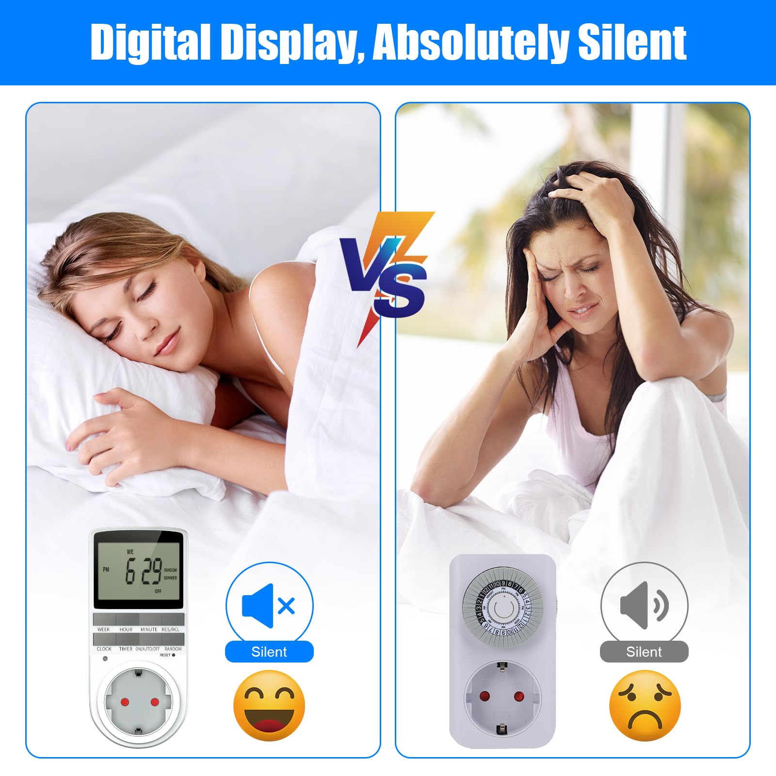 Programmable Digital Timer Outlet with Large LCD Display, Random Anti-Theft Mode, Energy Saving Power Socket for Home Appliances (16A/3680W) - Perfect for Lighting, Aquariums, and Holiday Decorations