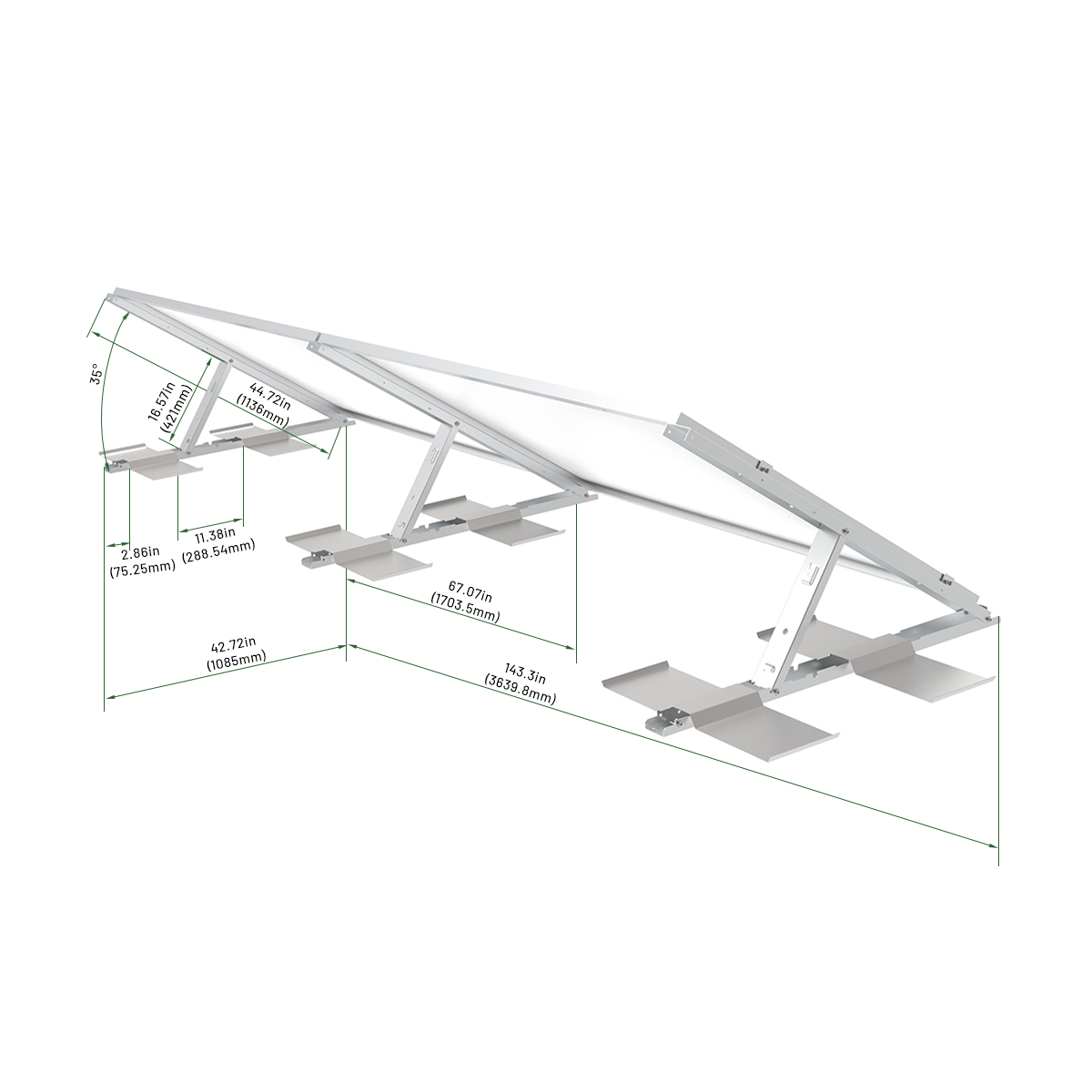 Elios Tectum T1 Ballasted Solar Panel Roof Mounting System - Single Panel Rack for Flat Roofs | Perfect for Residential & Commercial Solar Installations