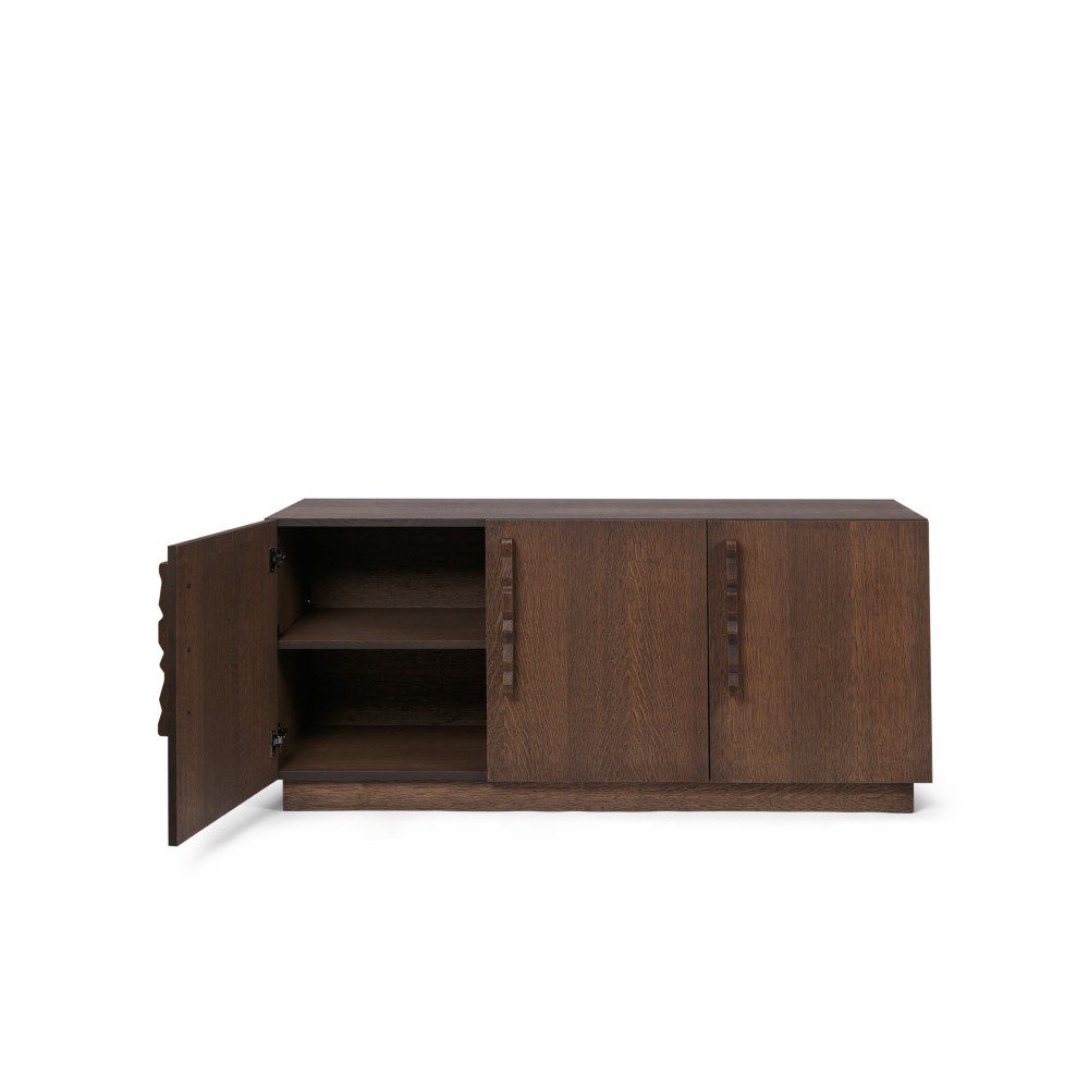 FERM LIVING Unda Sideboard - Dark Stained Oak Modern Storage Cabinet for Living Room, Bedroom & Dining Room | Scandinavian Design Sideboard with Shelves & Drawers