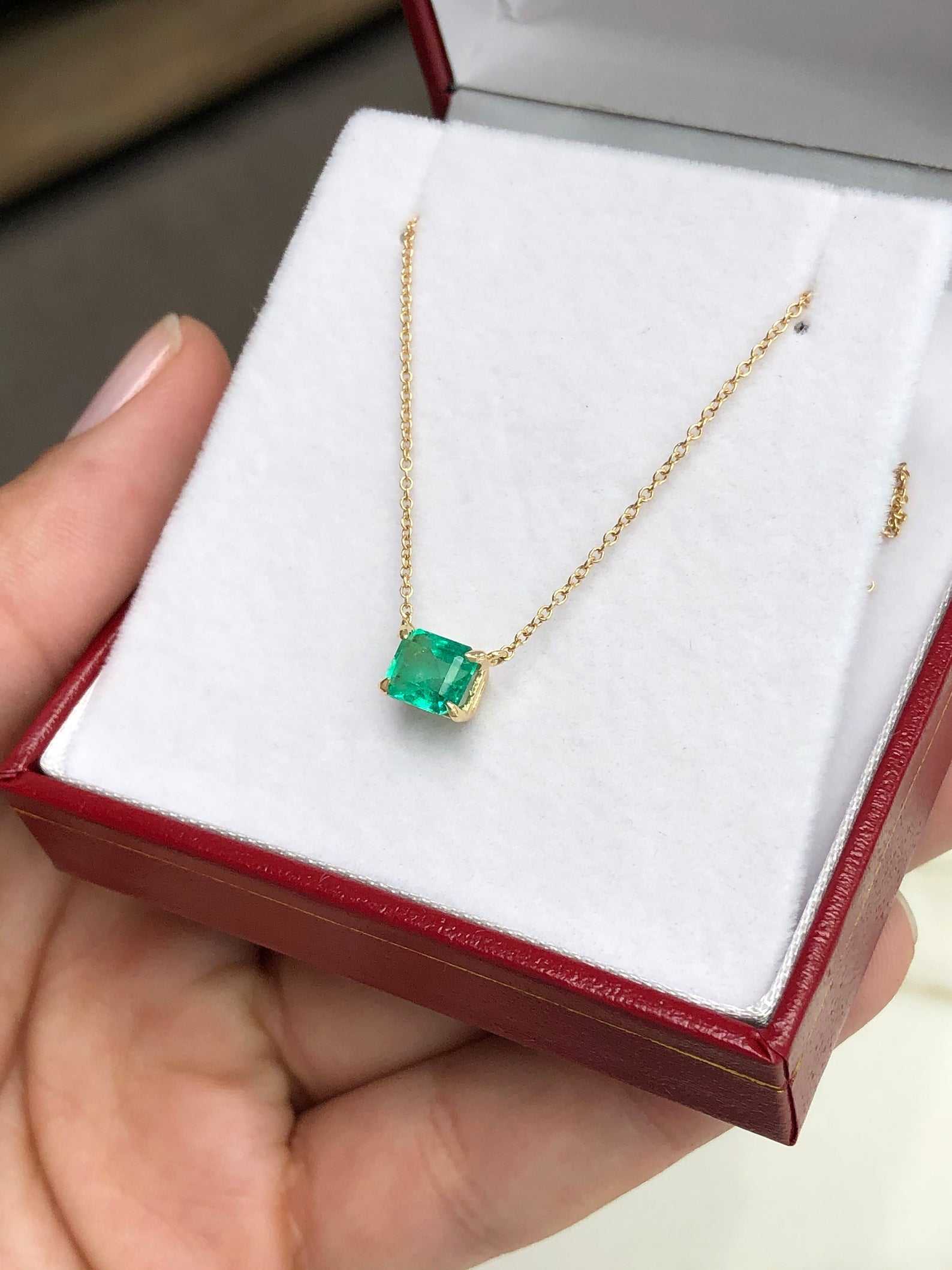 1.07 Carat East-West Emerald Cut Stationary Necklace in 14K Gold - Elegant Layering Piece for Everyday Wear & Special Occasions