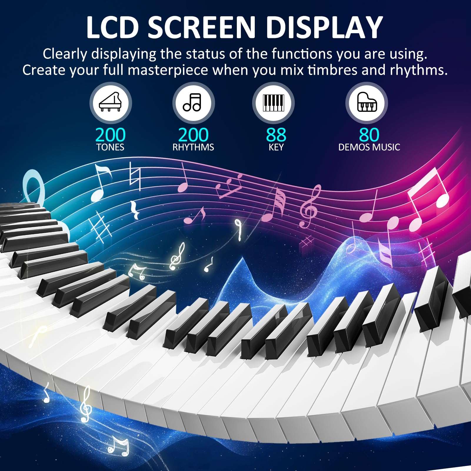 88-Key Beginner Digital Piano with Semi-Weighted Keys - Full Size Electric Keyboard Includes Sustain Pedal, Power Adapter, Stand, Carrying Case & Headphones - Perfect for Home Practice, Music Lessons & Studio Recording