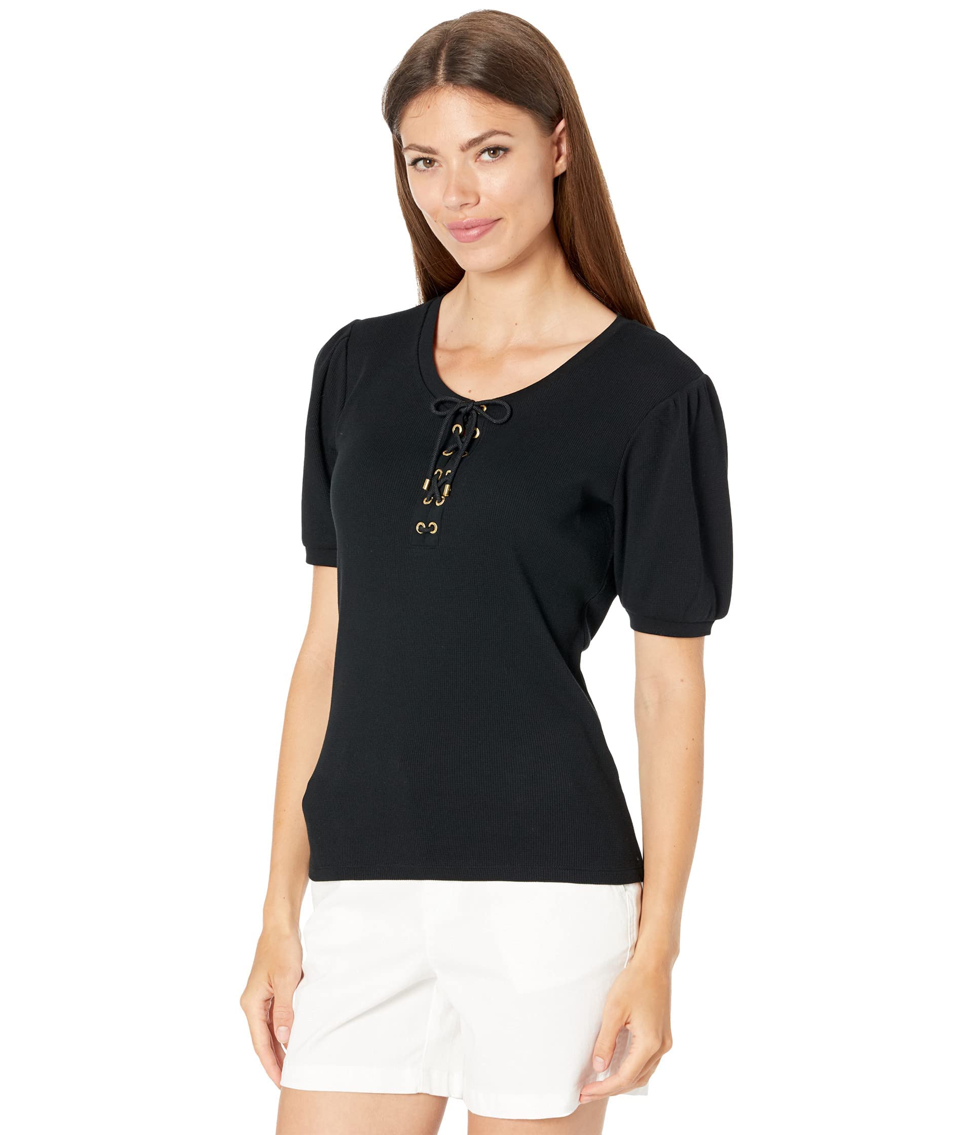Lauren Ralph Lauren Waffle Knit Puff Sleeve Top for Women | Casual & Chic Blouse | Perfect for Office, Date Night & Weekend Outfits