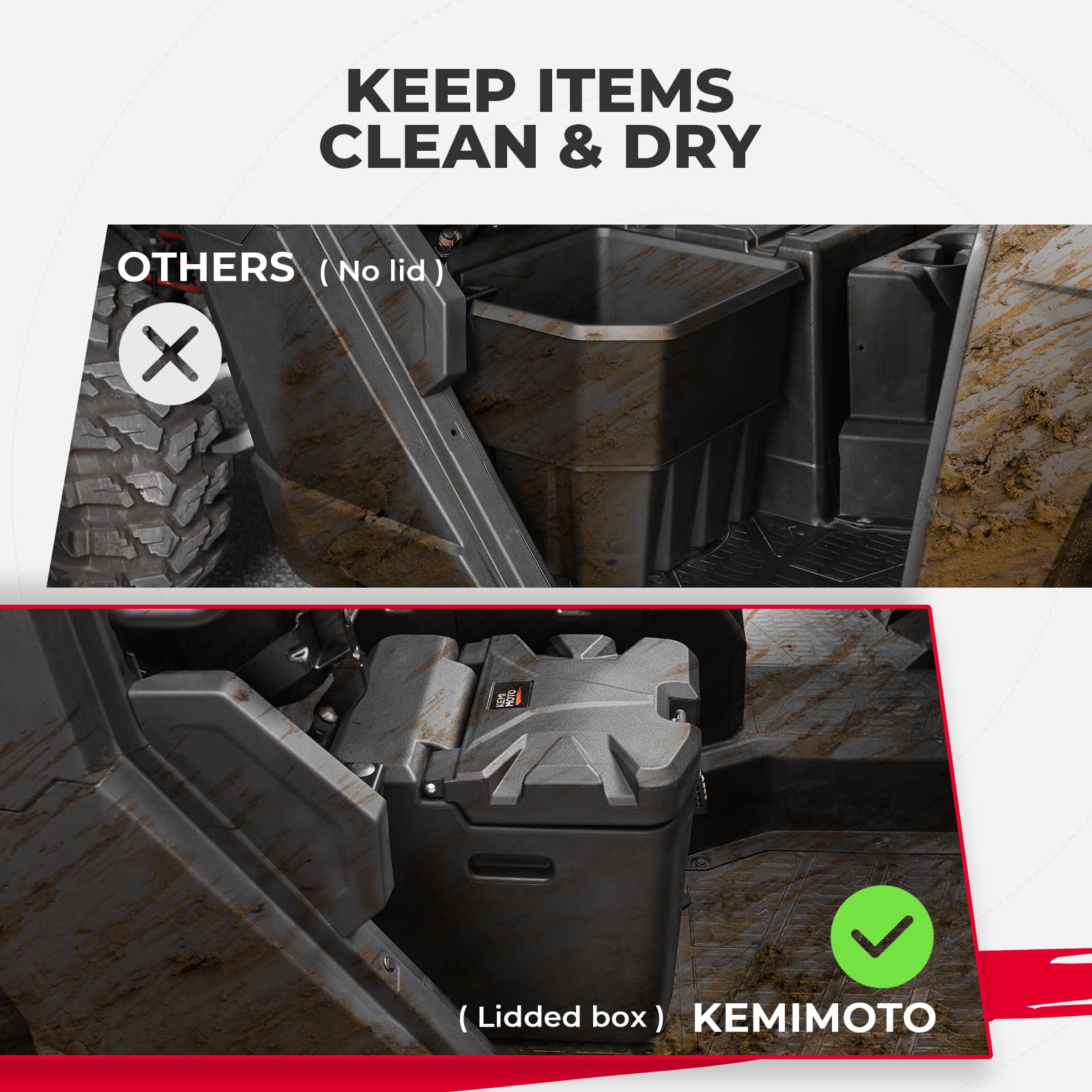KEMIMOTO 28.5L/7.53 Gal Under Seat Storage Box with Lock - Waterproof Dual Bin Dry Storage Compatible with Polaris Ranger XP 1000/Crew 2018-2025 | Replacement for #2882910 | Perfect for Off-Road Adventures, Hunting Gear & Tool Storage