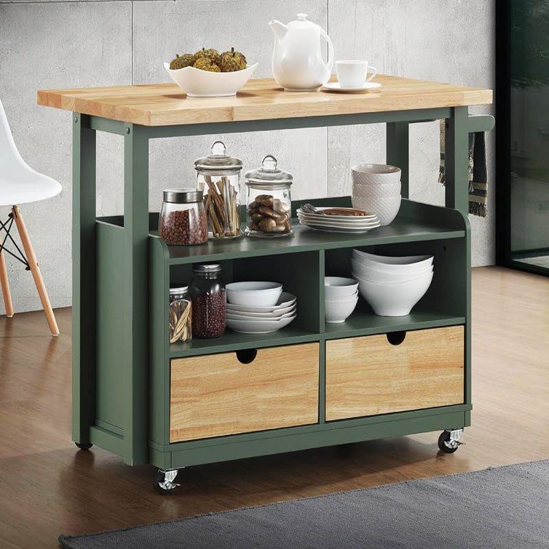 PHI VILLA Mobile Kitchen Island Cart with Butcher Block Top - Rolling Kitchen Trolley with Storage for Food Prep & Cooking | Perfect for Small Kitchens, Apartments & Entertaining