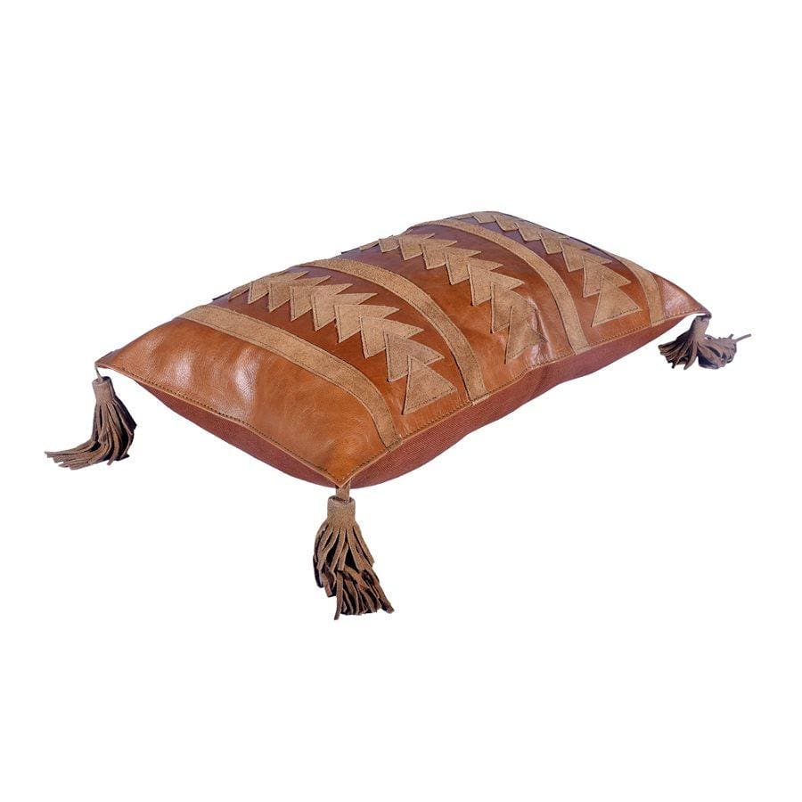 Genuine Leather & Suede Arrow Tasseled Lumbar Pillow - Decorative Throw Pillow for Sofa, Bed, Couch - Perfect for Home, Office & Living Room Decor