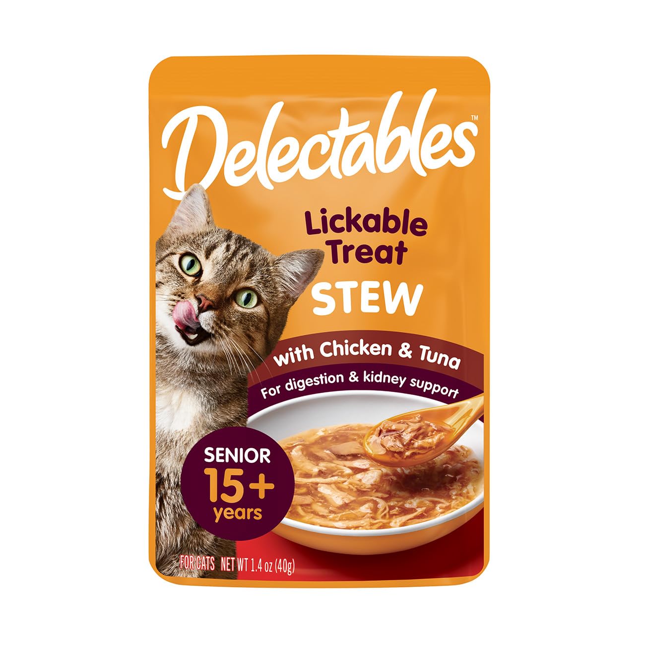 HARTZ Delectables Stew Lickable Cat Treats for Senior Cats - Chicken & Tuna Flavor (4-Pack) | Wet Food Topper for Picky Eaters & Hydration Boost