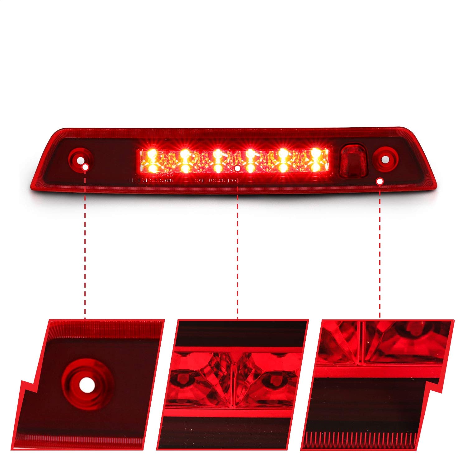 Anzo USA 531108 LED Third Brake Light Assembly with Red Lens - Replacement for Trucks & SUVs - Enhances Safety & Visibility for Night Driving