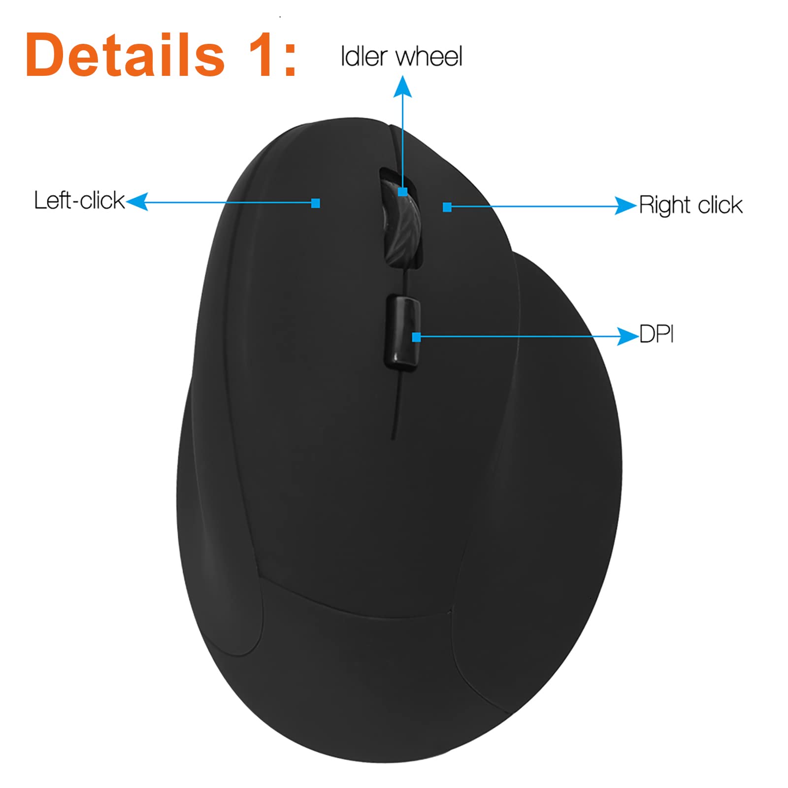 Sokelinn-six 2.4G Wireless Ergonomic Vertical Mouse - Rechargeable Optical Gaming Mouse with 800/1200/1600 Adjustable DPI, 6 Buttons for Big Hands - Perfect for PC, Laptop, Notebook & Office/Home Use