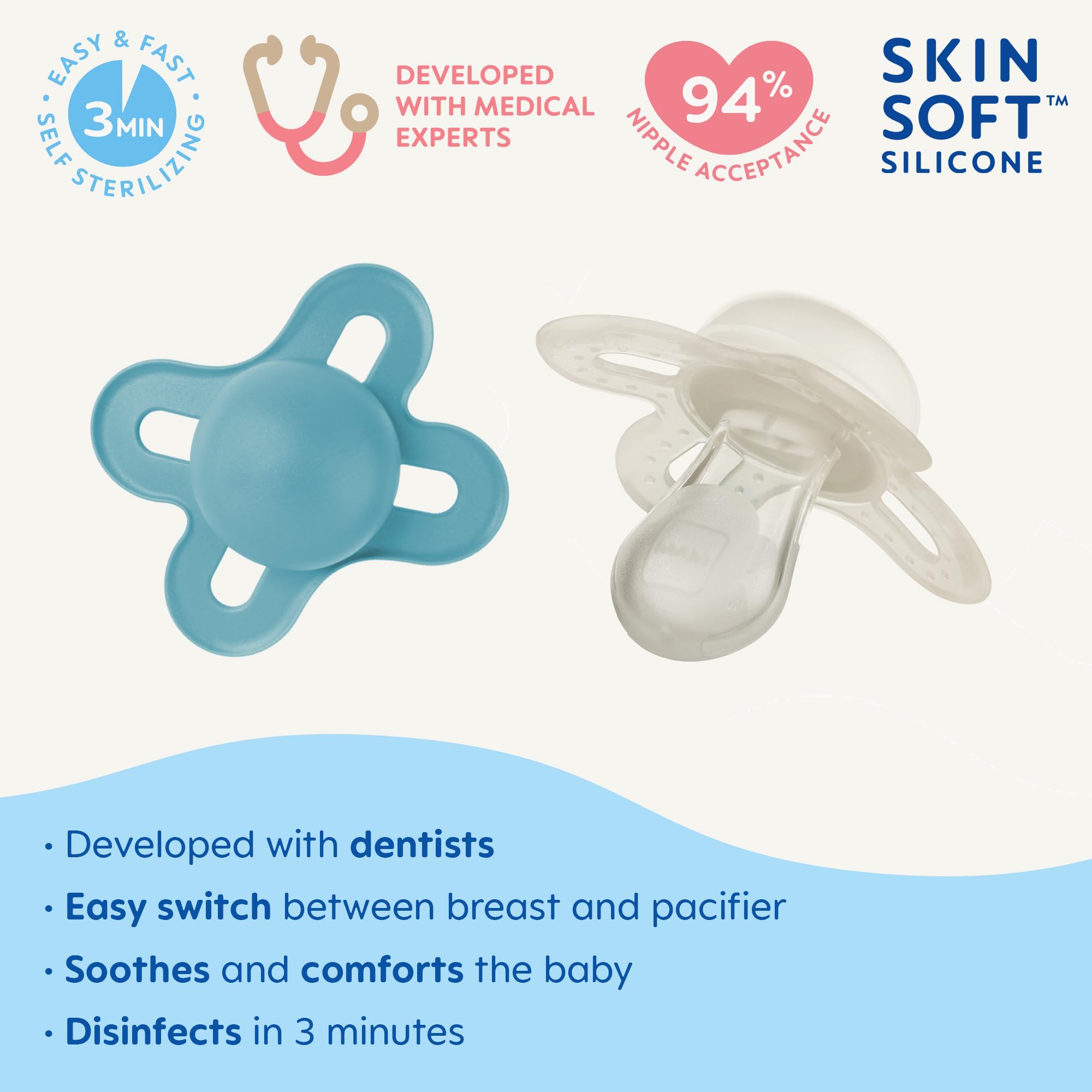 MAM Original Start Matte Newborn Baby Pacifier - Best Soothing Pacifier for Breastfed Infants 0-3 Months with Sterilizer Case (2-Pack) - Perfect for Daycare, Travel & Comfort