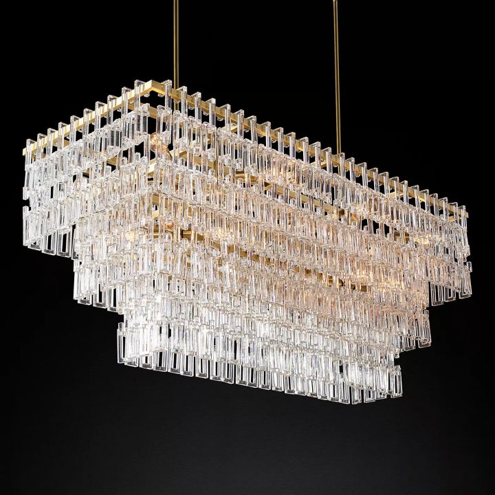 Arrebol 3-Tier Rectangular Chandelier - 60 Inch Modern Crystal Pendant Light Fixture for Dining Room, Living Room & Bedroom Lighting