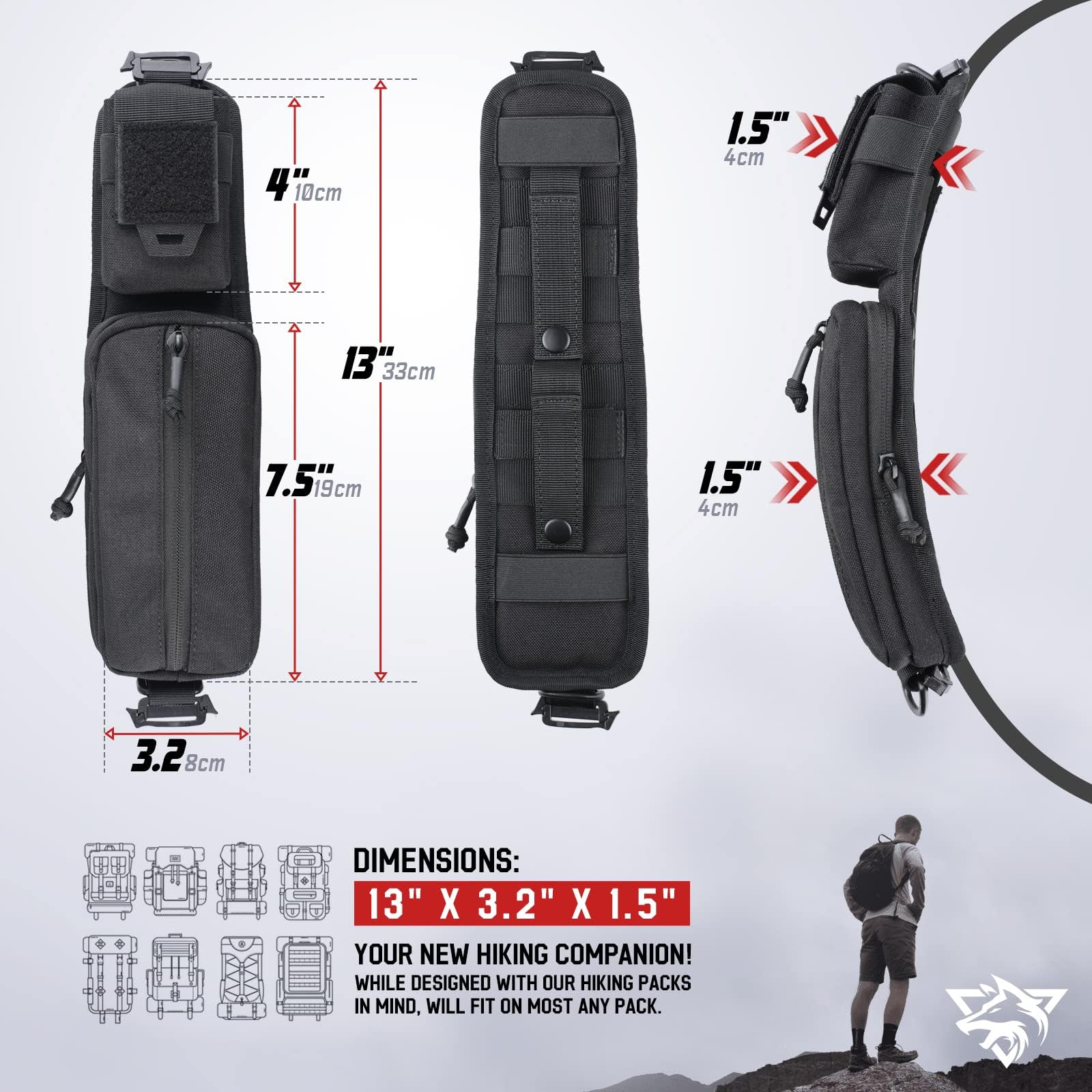 WYNEX MOLLE Accessories Pouch with Zipper Pocket - Tactical Shoulder Strap Bag for Backpack Attachment, Includes Phone Holder - Perfect for Hiking, Camping & Outdoor Adventures