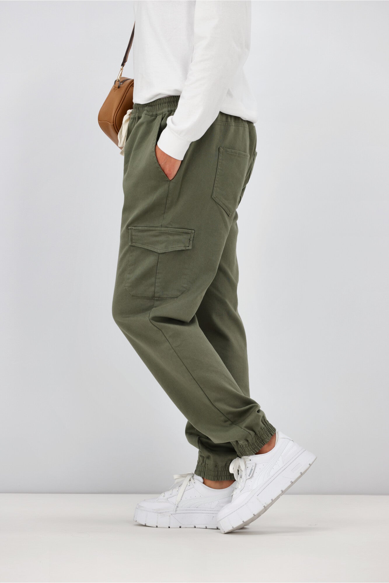 Betty Basics Connecticut Cargo Jeans for Women - High Waisted Khaki Casual Pants with Pockets | Perfect for Work, Travel & Everyday Wear