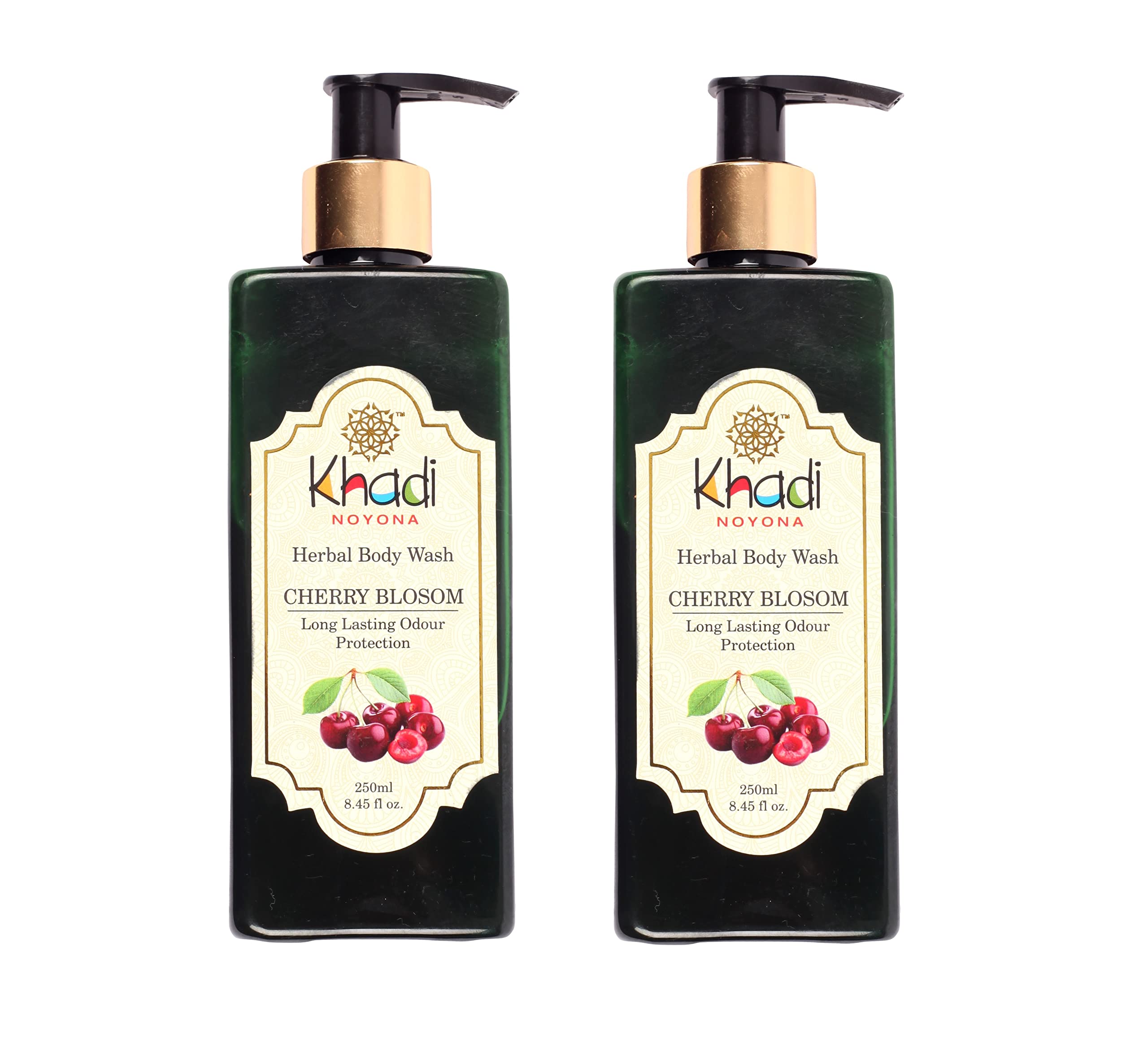 Khadi Noyona Herbal Cherry Blossom Body Wash & Shower Gel - 250ml (Pack of 2) for Soft, Smooth Skin | Natural Ayurvedic Formula | Perfect for Daily Hydration & Relaxing Bath Time