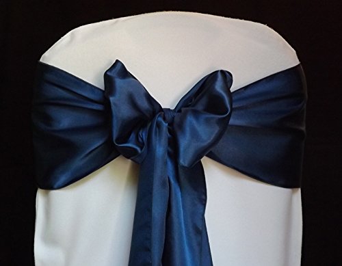 125-Piece Navy Blue Satin Chair Sash Bows for Weddings, Parties & Events - Elegant Chair Cover Decorations for Banquets, Bridal Showers and Special Occasions