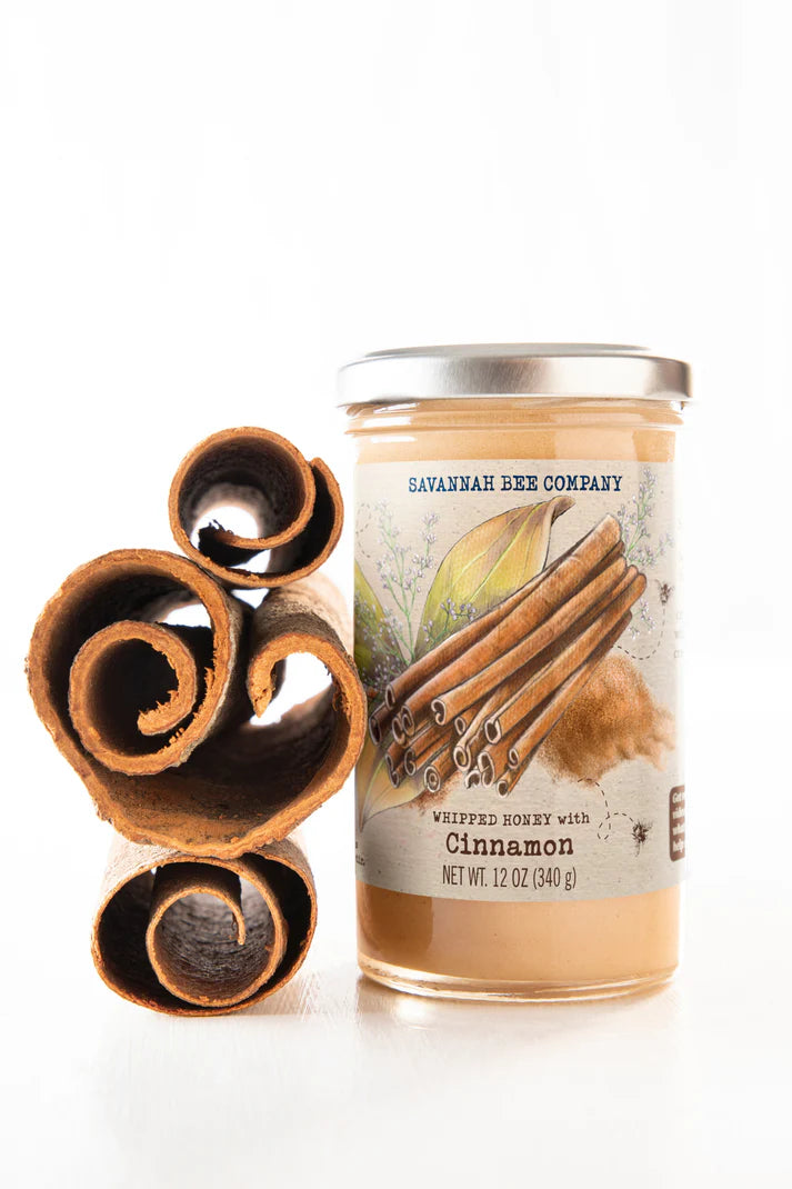 Organic Cinnamon Infused Whipped Honey - 12 oz Glass Jar - Perfect for Toast, Tea, Yogurt & Baking - Natural Sweetener & Flavor Enhancer