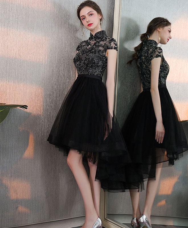Elegant Black Tulle Lace Short Prom Dress | Homecoming Party Dress for Teens | Perfect for Dances, Formals & Special Occasions