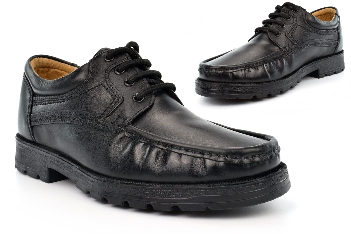 **Men's Genuine Leather Boat Shoes - Comfortable Lace-Up Casual & Office Shoes for Boys & Juniors - Perfect for School, Work, and Everyday Wear (Black)**