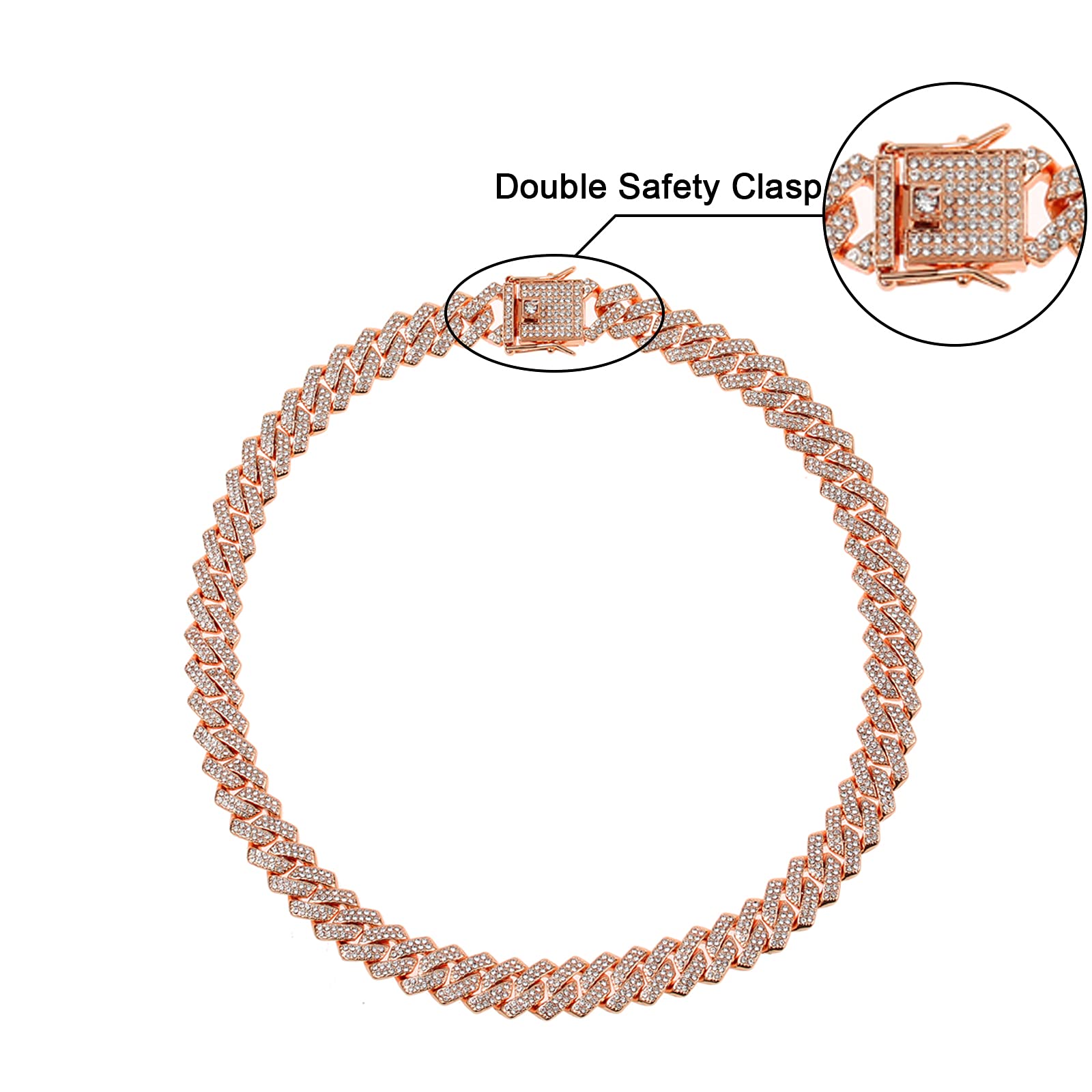 Saintda Cuban Link Chain for Men & Women - Iced Out Silver, Gold & Rose Gold Miami Cuban Necklace - Bling Diamond Hip Hop Jewelry with Gift Box - Perfect for Parties, Gifts & Streetwear Fashion