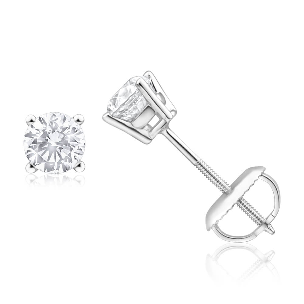 18ct White Gold Diamond Stud Earrings - 0.75 Carat Round Cut Diamond Earrings for Women | Perfect for Weddings, Anniversaries & Special Occasions
