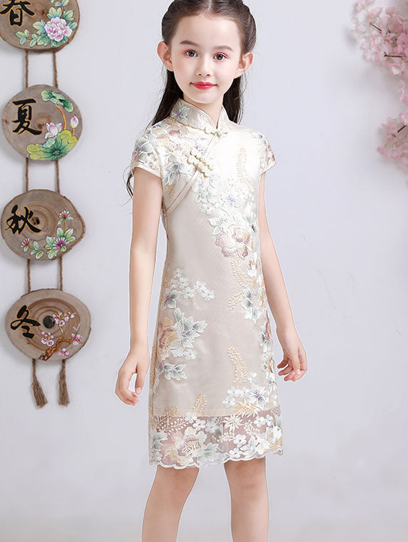 Exquisite Embroidered Cheongsam Dress for Girls | Traditional Chinese Kids Qipao | Perfect for Festivals, Parties & Cultural Events