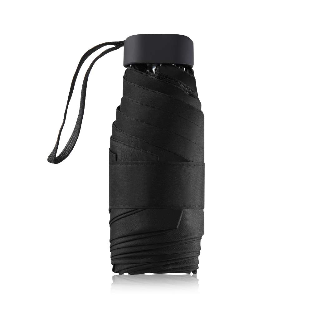 Andy's Orchids Lightweight Mini Umbrella - Compact 5-Fold Travel Umbrella for Women & Men, Portable Pocket-Sized Sun & Rain Protection (Black) - Perfect for Commuting, Outdoor Activities & Travel Accessories