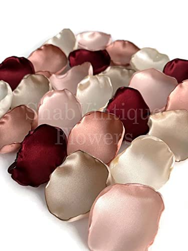 Maroon Blush Pink Ivory Champagne Rose Gold Satin Flower Petals - 15-Piece Sample Mix for Wedding, Bridal Shower & Baby Shower Decorations | Perfect for Aisle Scattering, Table Centerpieces & Flower Girl Toss