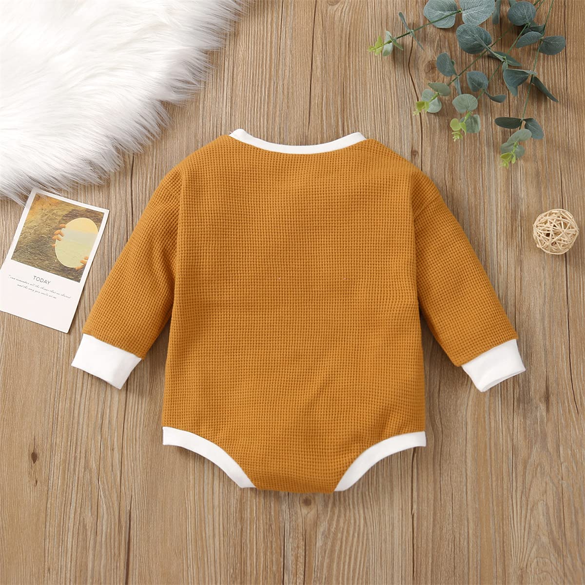 Douhoow Baby Romper - Soft Knit Waffle Bodysuit with Long Sleeves for Newborn Boys & Girls | Cozy Fall & Autumn Outfit for Playdates, Photo Shoots & Family Gatherings