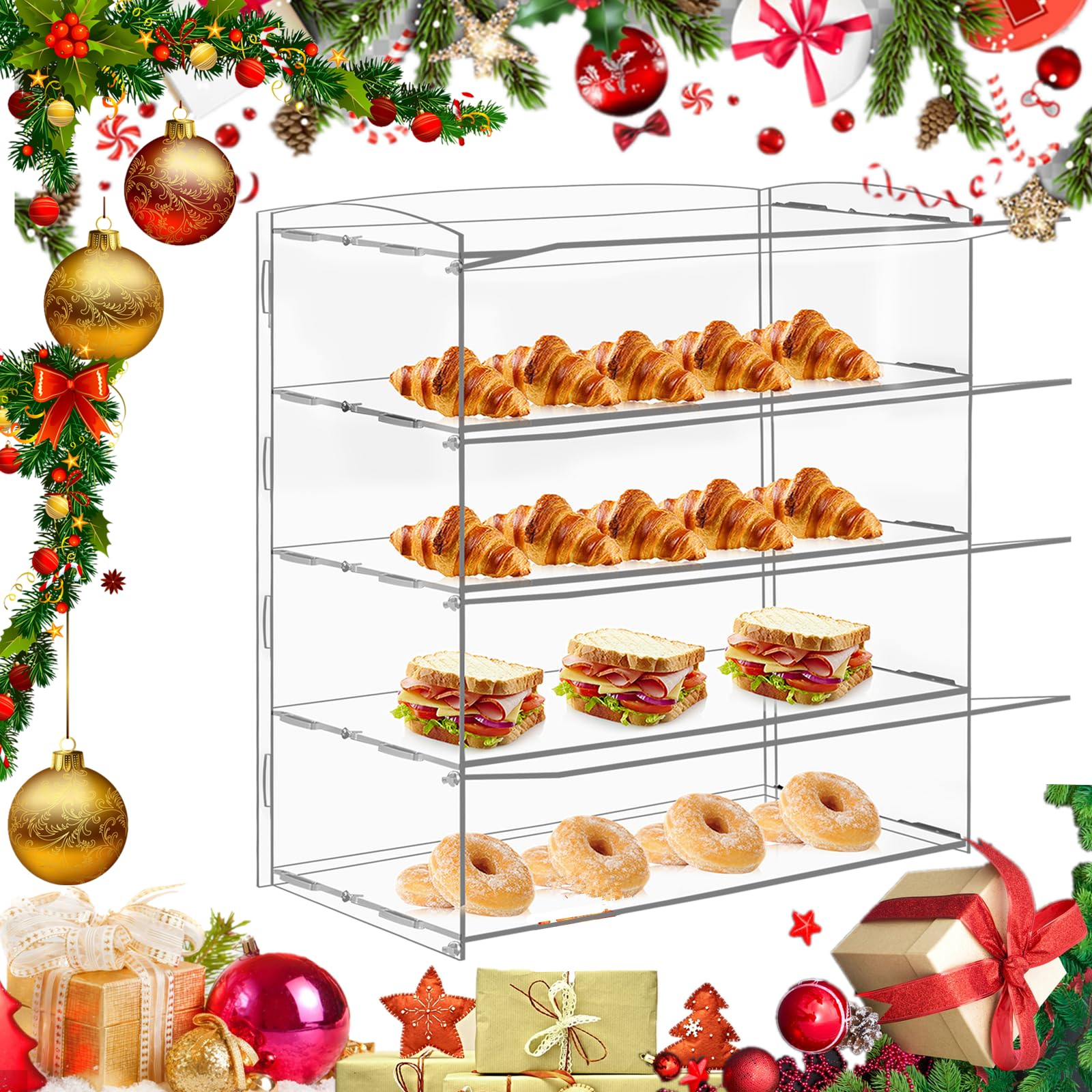 4-Tier Acrylic Display Case for Bakery Pastries, Donuts & Cookies - Countertop Dessert Showcase Cabinet - Perfect for Bakeries, Cafes & Retail Stores