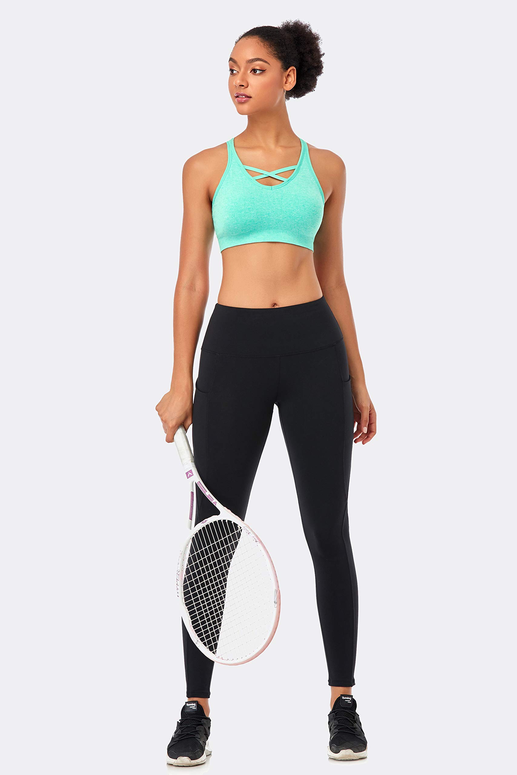 ANGOOL Women's Strappy Sports Bras - Medium Support Wirefree Yoga Bra for Running, Workout & Activewear | Comfortable & Breathable for Gym, Yoga & Fitness