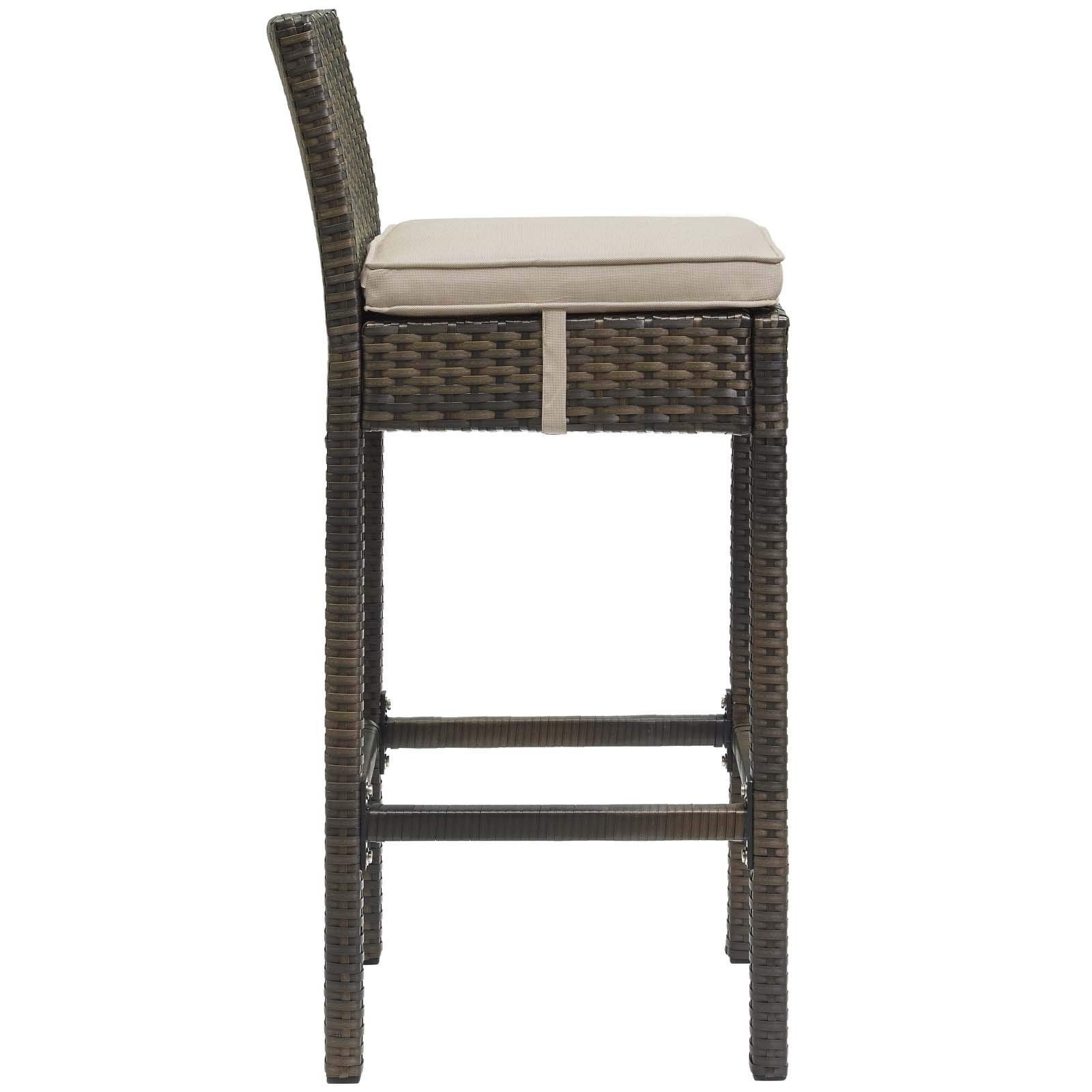 Modway EEI-3603-BRN-BEI Outdoor Patio Bar Stools Set of 2 - Brown Beige Wicker Rattan Bar Height Stools for Backyard, Garden, Poolside & Deck - Weather-Resistant & Durable