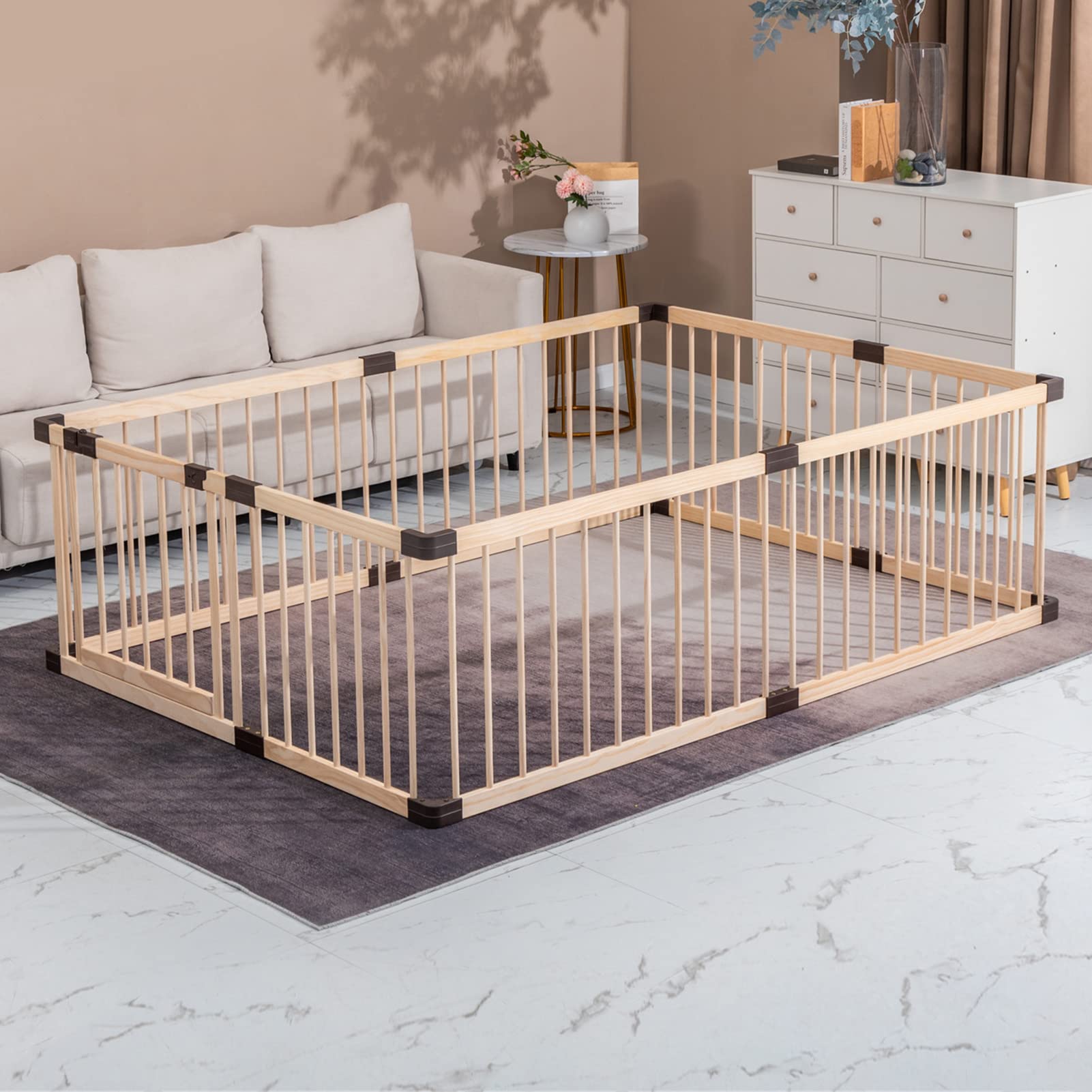 **Conababy Wooden Playpen for Babies & Toddlers - 140x200cm Baby Play Fence, Play Yard & Activity Center - Safe Indoor Play Space for Crawling, Learning & Fun**
