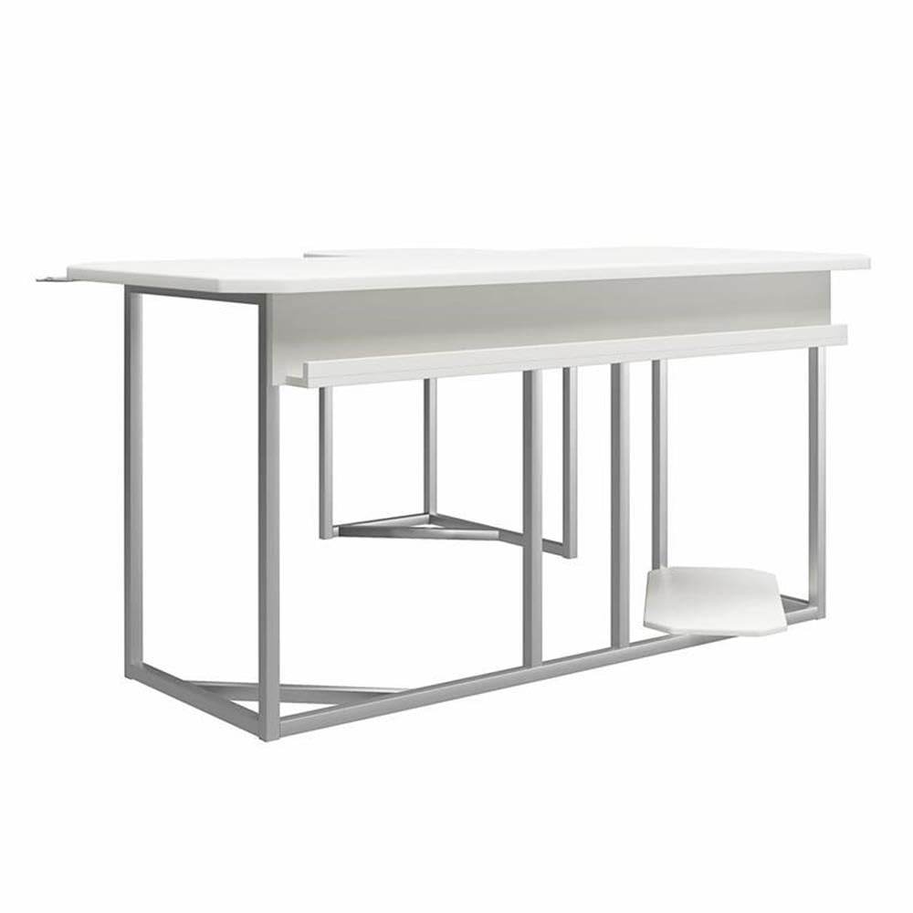 NTENSE Gaming L-Shaped Desk with CPU Stand - White Ergonomic Computer Workstation for Home Office & Gaming Setup