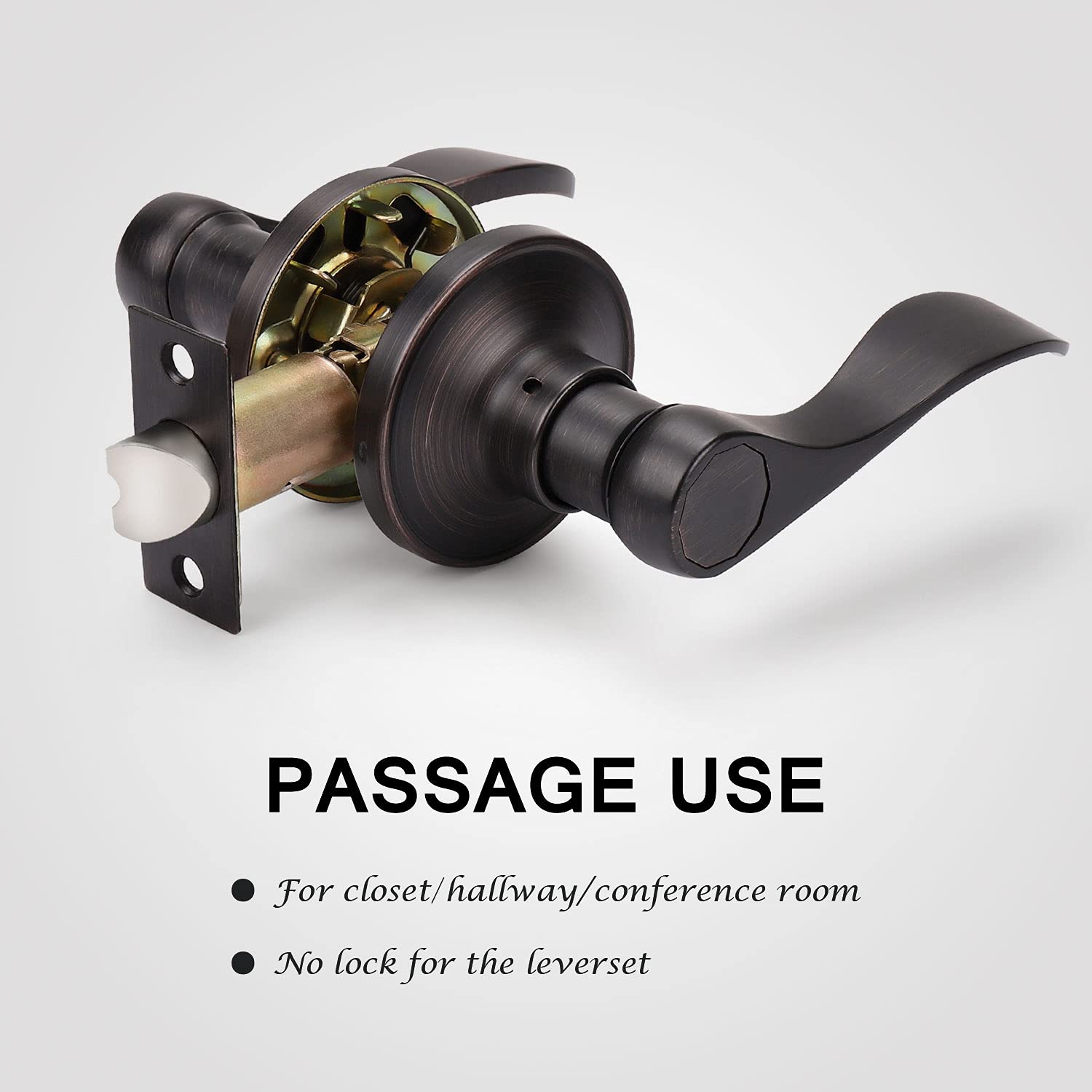 KNOBWELL 3-Pack Non-Locking Door Lever Set - Oil Rubbed Bronze for Hallway & Closet - Reversible Left/Right