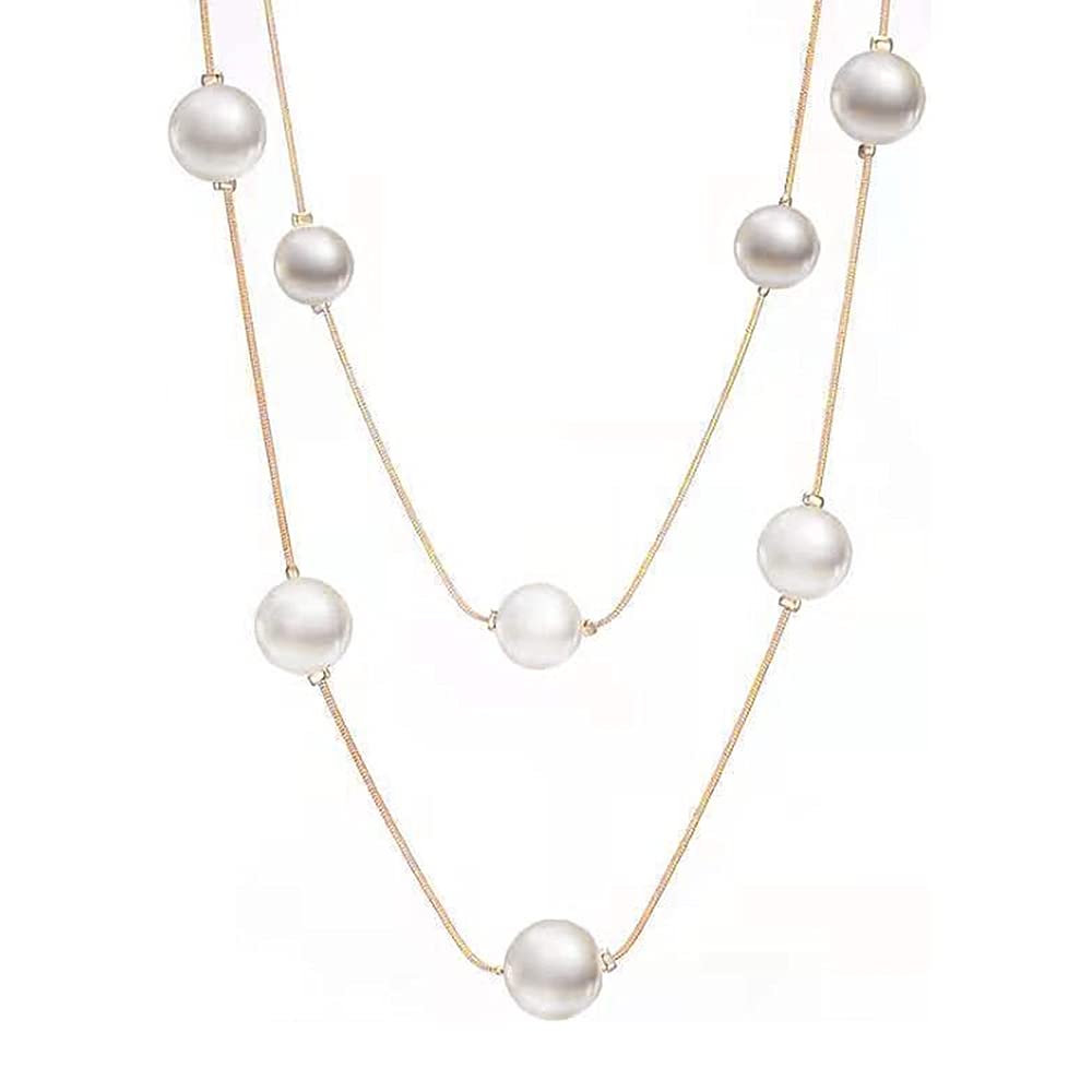 Fashion Bohemian Layered Pearl Sweater Necklace for Women - Gold & Silver Tone Statement Jewelry Gift - Perfect for Casual Outfits, Office Wear & Special Occasions