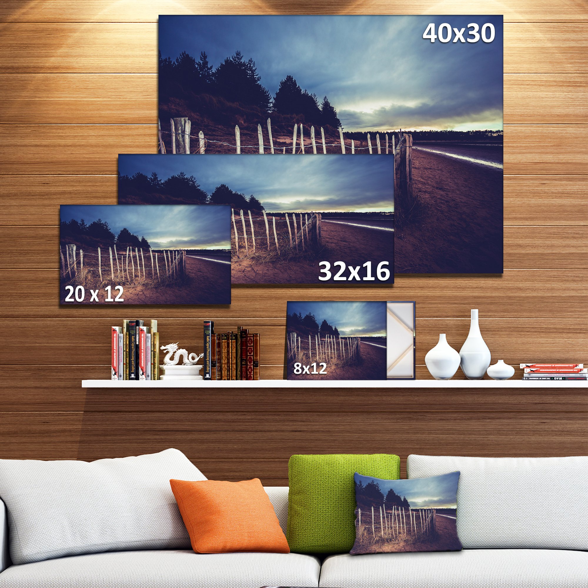 Sunset Beach Fence Landscape Canvas Art Print - Coastal Wall Decor for Living Room, Bedroom & Office