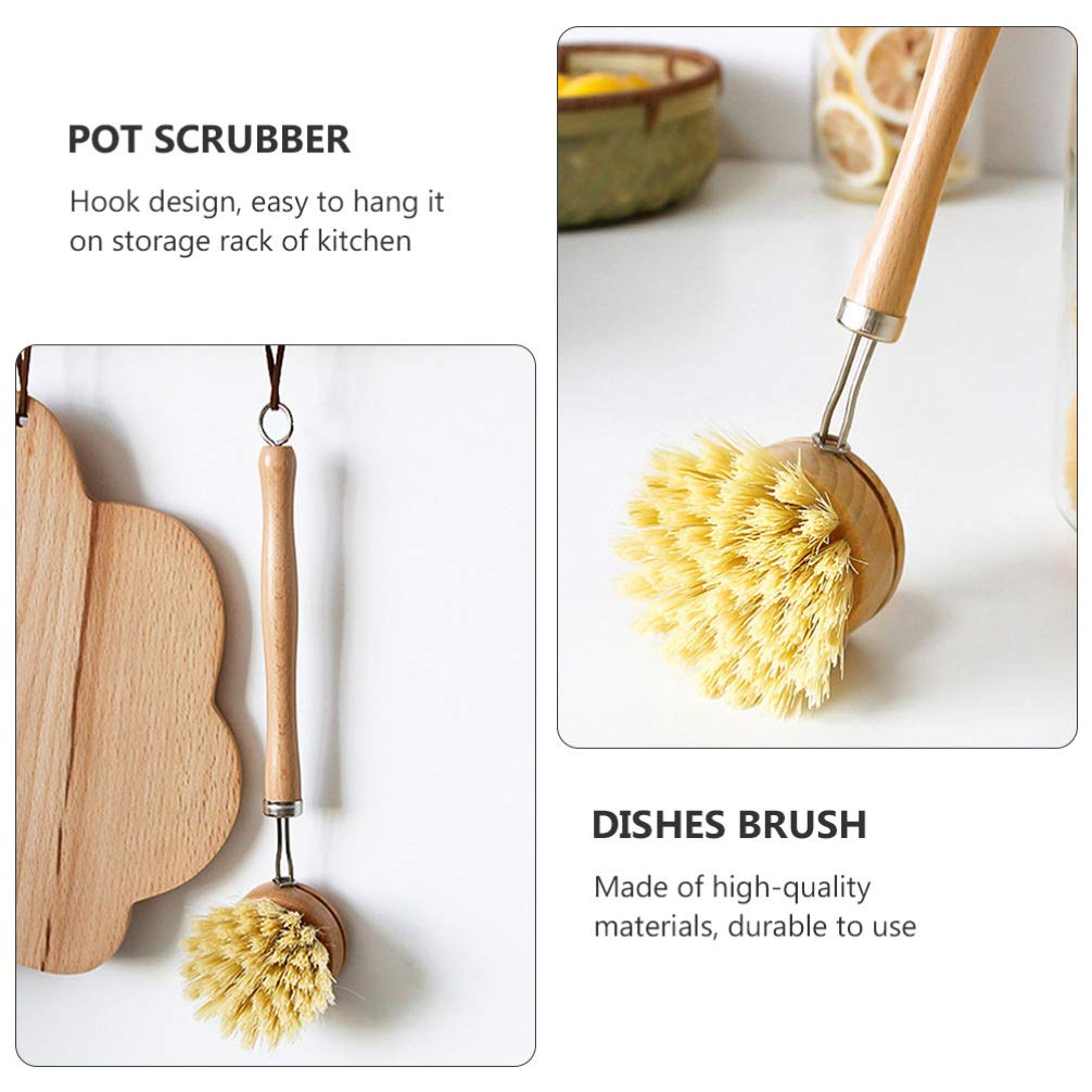 Hemoton 2-Pack Natural Sisal Dish Brush with Wooden Handle - Multi-Function Kitchen Sink Brush for Pots, Pans, Dishes & Tubs - Perfect for Deep Cleaning Cookware, Scrubbing Sinks & Bathroom Tiles