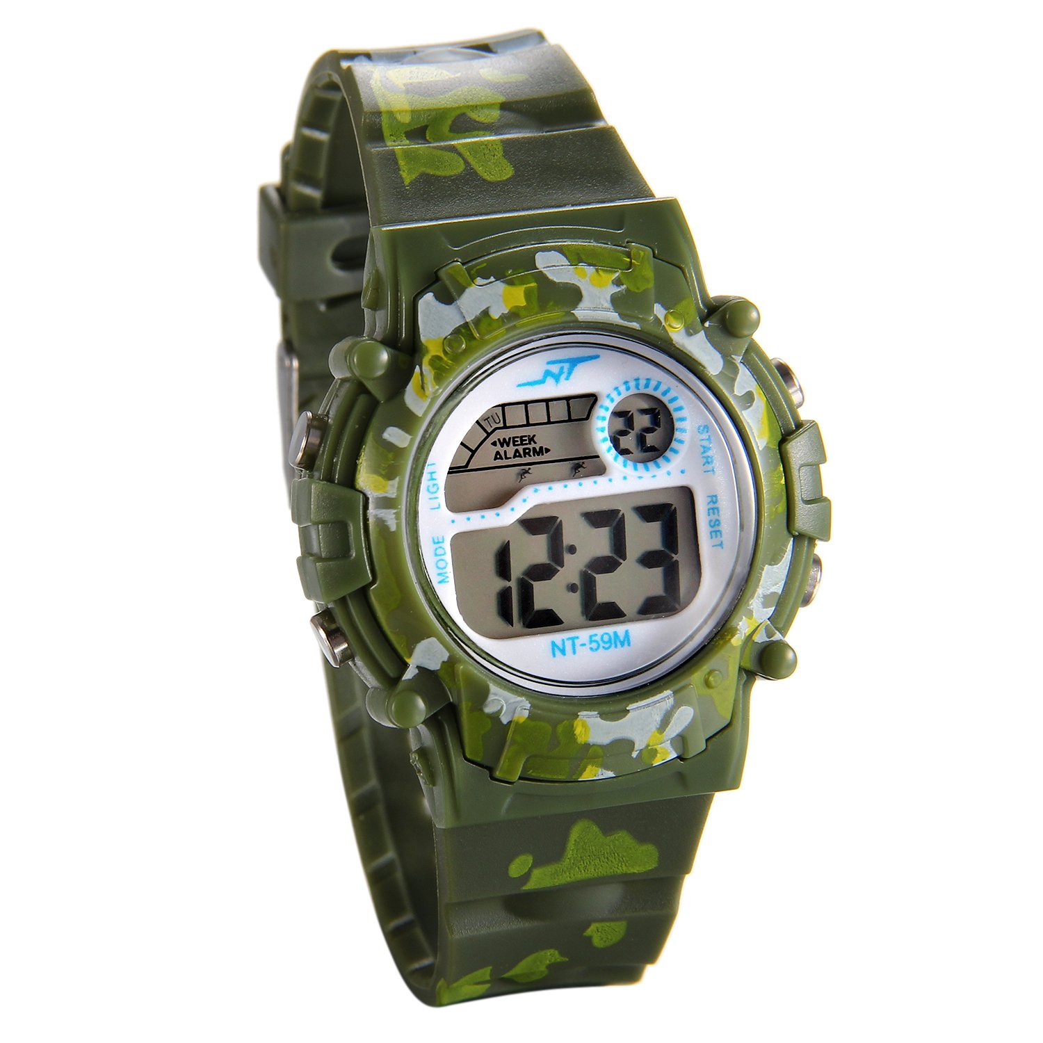 JewelryWe Kids Camouflage Digital Sports Watch for Boys - Waterproof Multi-Function Wristwatch with Alarm & Stopwatch - Perfect for Outdoor Activities, School & Sports