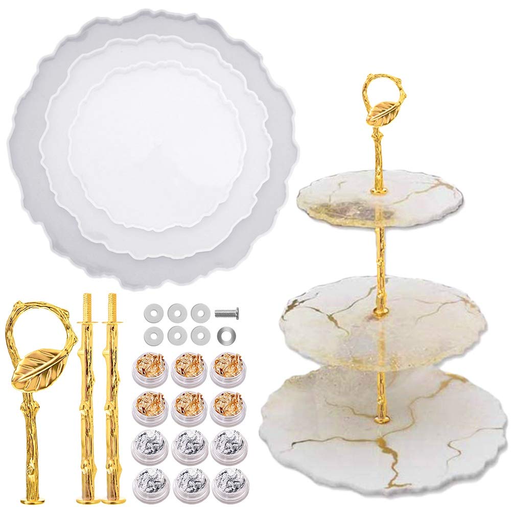 Souarts 3 Tier & 5 Tier Silicone Resin Molds Kit - DIY Tray Stand, Coaster Molds for Resin Casting - Perfect for Organizing Cake, Fruit, Candy, Toys & Books (Home Decor, Craft Projects, Gift Making)
