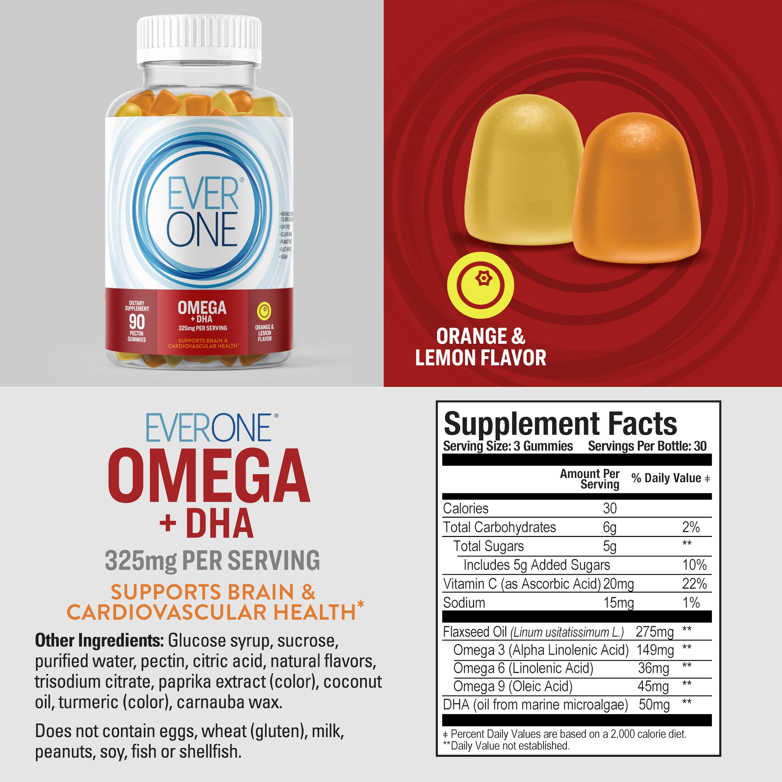Omega 3 6 9 Fish Oil Gummies for Adults & Teens - DHA EPA Brain & Heart Health Supplement - Vegan Non-GMO Gluten Free - Orange Lemon Flavored Soft Chews - Perfect for Office, Travel & Daily Wellness