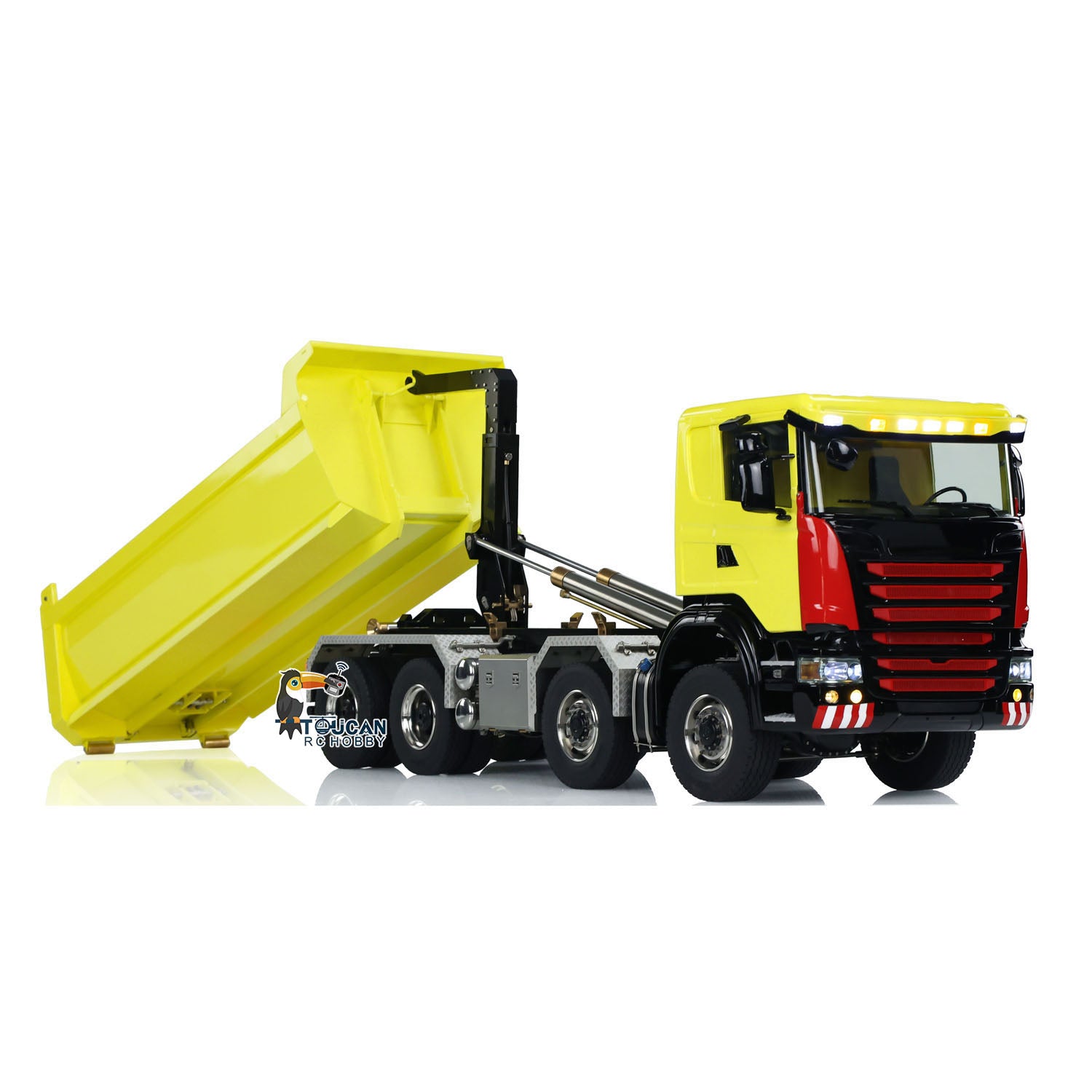 1/14 Scale Metal Hydraulic RC Roll Off Dumper Truck - 8x8 Engineering Vehicle with Differential Lock, 3-Speed Transmission & U-Shaped High Bucket - Perfect for Construction Site Play, RC Hobbyists & Model Collectors