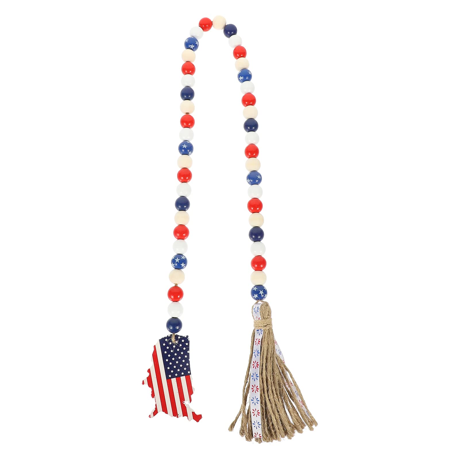 Homoyoyo Patriotic Wooden Bead Tassel Garland - Rustic 4th of July Decorations, Independence Day & National Day Home Decor, Tiered Tray Accent, Prayer Beads & Flag Beaded String - Perfect for Fireplace Mantel, Front Door Wreath, and Party Backdrop
