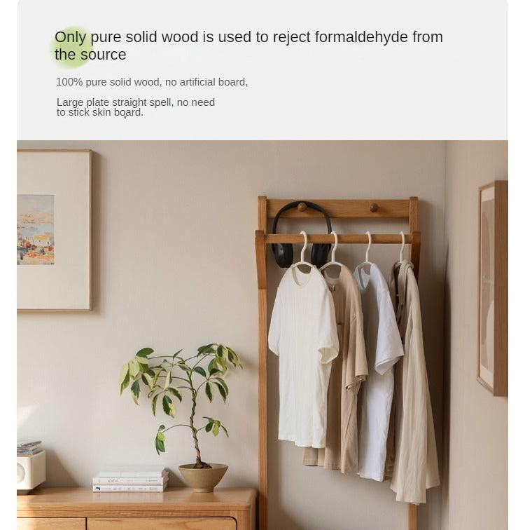 Nordic Solid Wood Clothes Rack - Oak & Birch Floor Storage Organizer for Bedroom, Closet, and Entryway