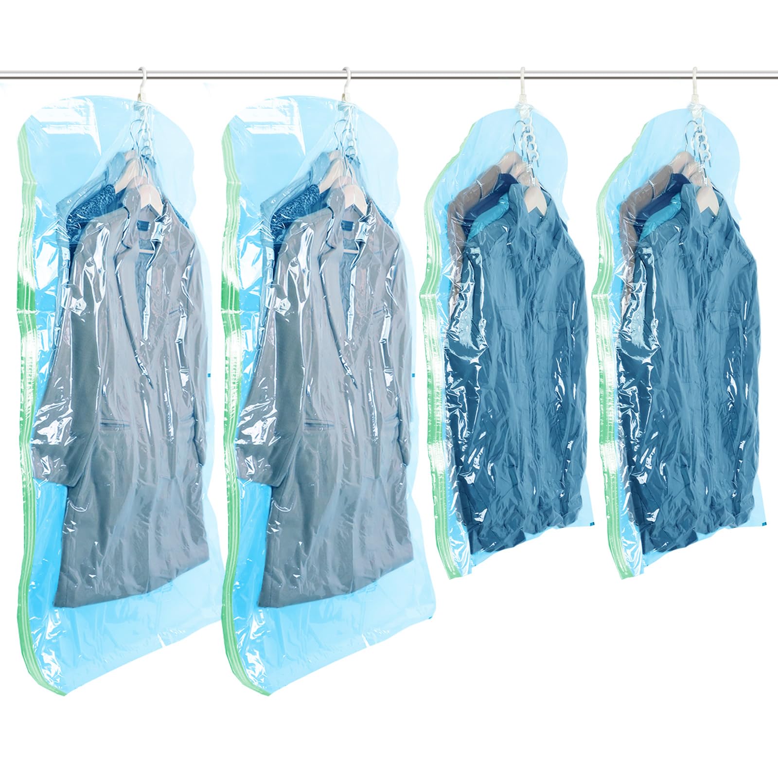 TAILI Vacuum Storage Bags for Clothes - 4 Pack Space Saver Bags (2 Long, 2 Short) Blue - Closet Organizer for Winter Coats, Blankets & Seasonal Clothing | Perfect for Travel, Moving & Home Organization