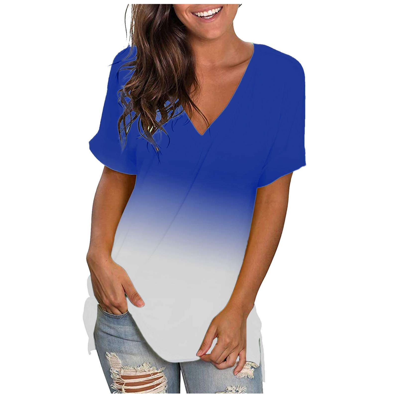 Women's Summer T-Shirts - Cute Short Sleeve V-Neck Pocket Tees for Casual Wear & Outdoor Activities