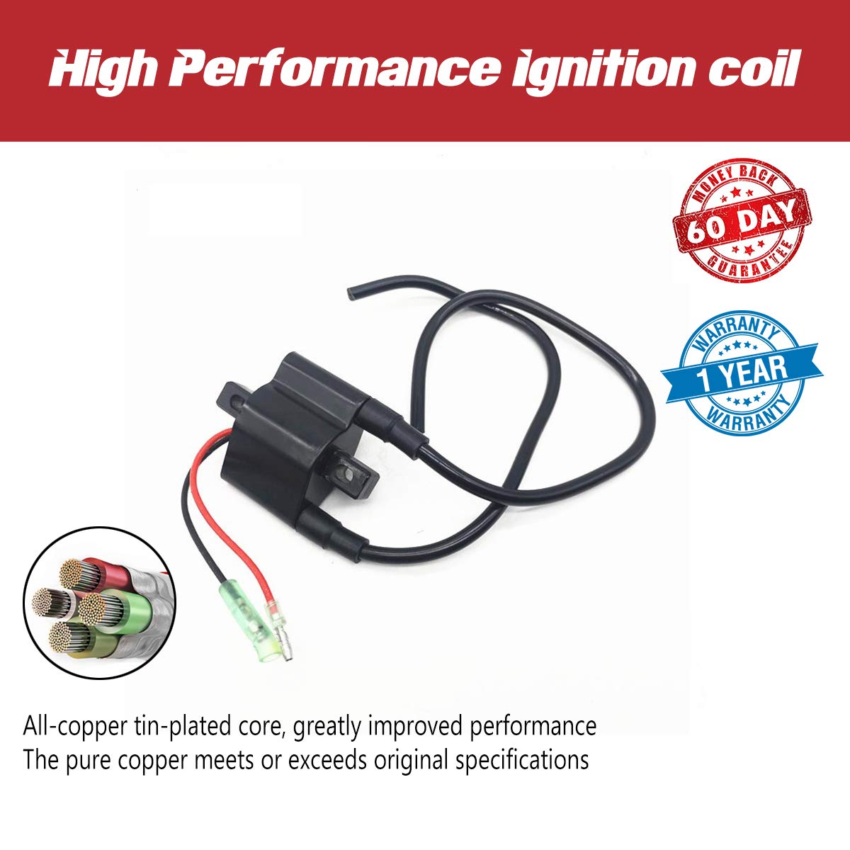 Yamaha 48HP Outboard Ignition Coil Replacement for 1997-2000 E48MLHV E48MLHW E48MLHX E48MLHY Models - Perfect for Marine Engine Repair & Boat Maintenance