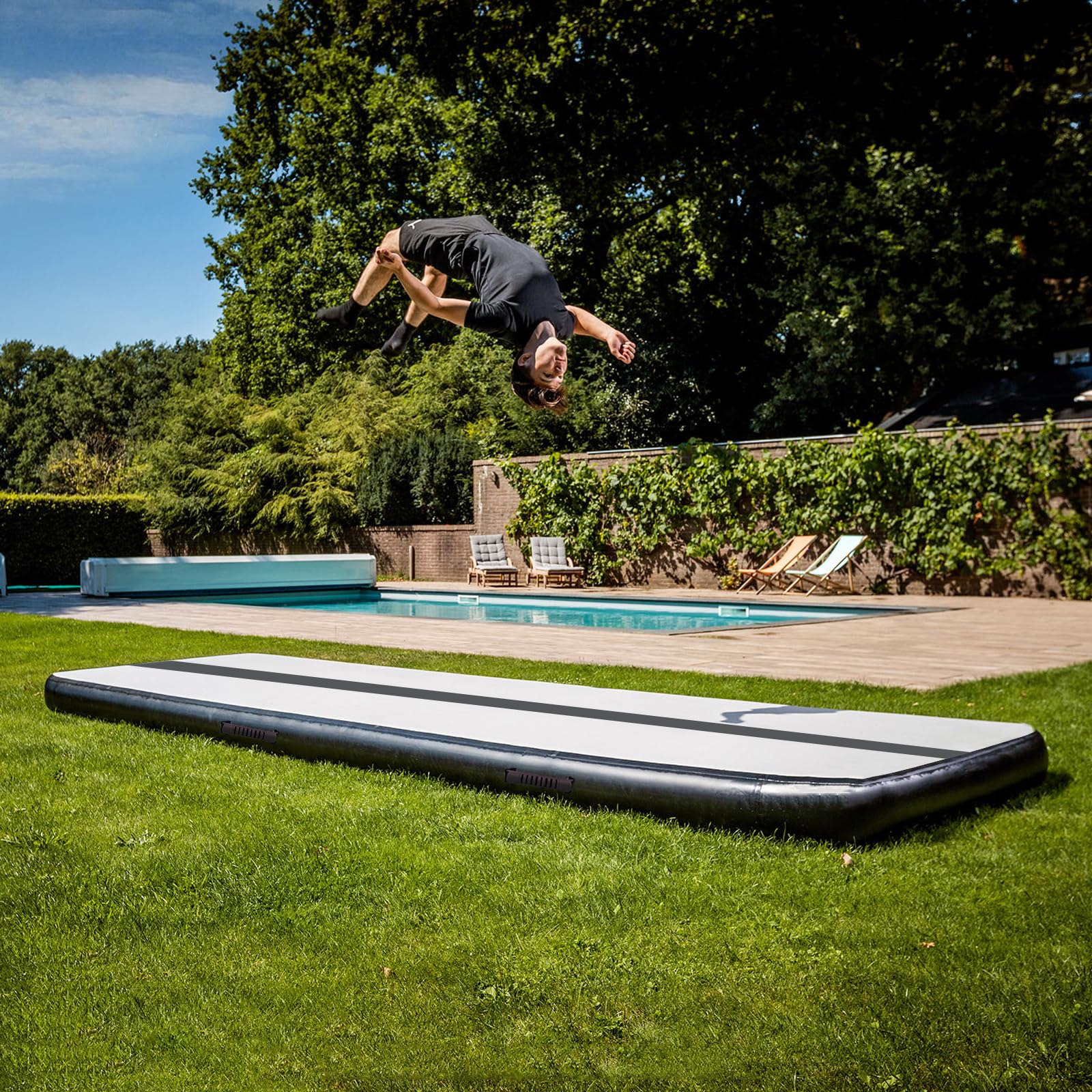 Inflatable Air Mat Tumble Track - Portable Gymnastics Training Mat with Electric Pump for Home, Cheerleading, Kids Gym & Yoga | Perfect for Indoor Exercise, Backyard Play & Fitness Training