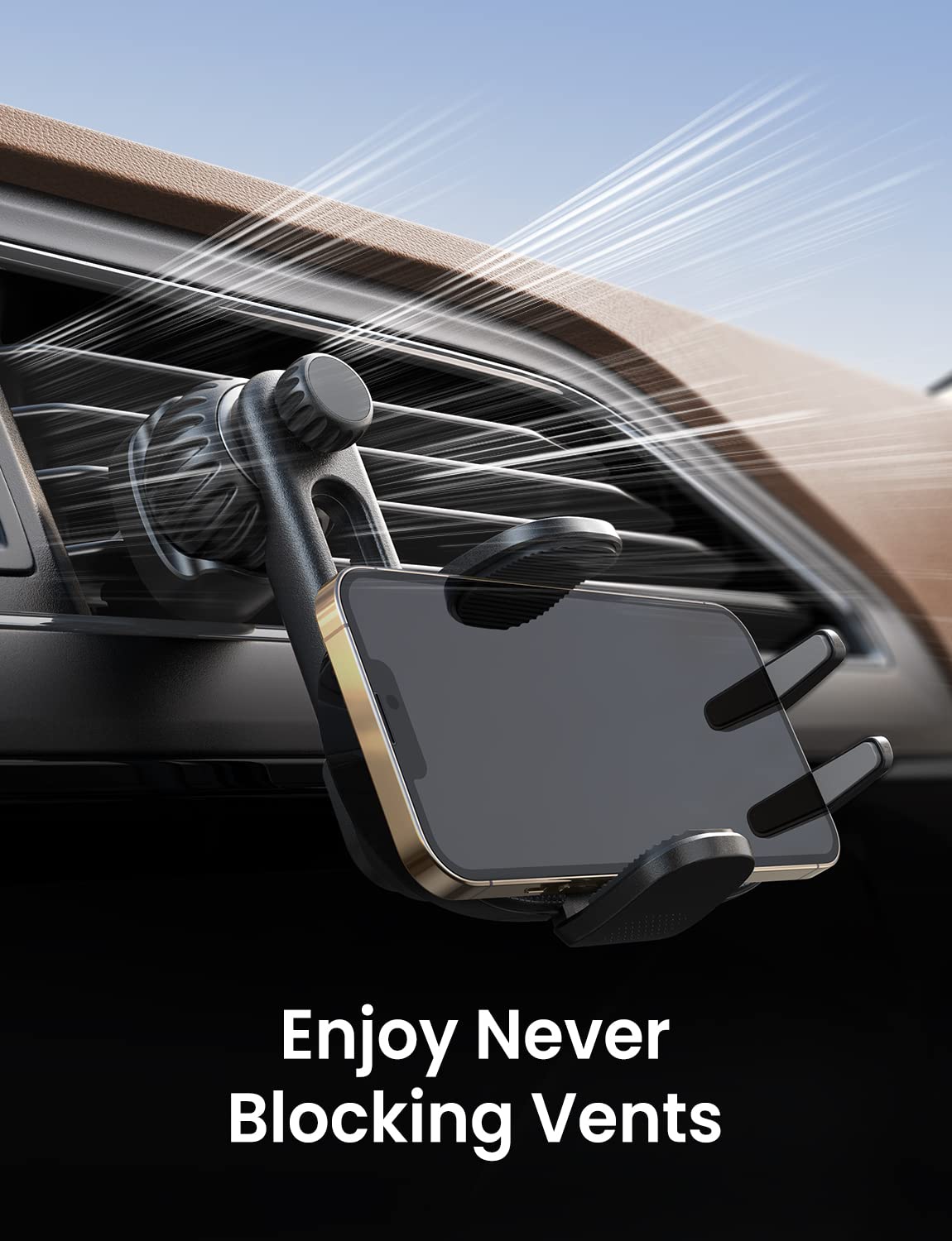 LISEN Universal Car Phone Holder Mount - Vent Clip with Metal Hook, Hands-Free Car Phone Stand for iPhone 16/16e/15 Pro Max/Plus & Samsung S25 [2 Hook Kit] - Perfect for GPS Navigation, Rideshare & Road Trips