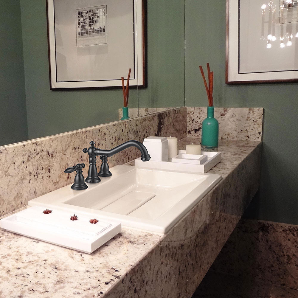 Aquaterior 8-inch Widespread Bathroom Sink Faucet with 2 Handles - 6 Hole Installation - Perfect for Modern Vanities and Guest Bathrooms