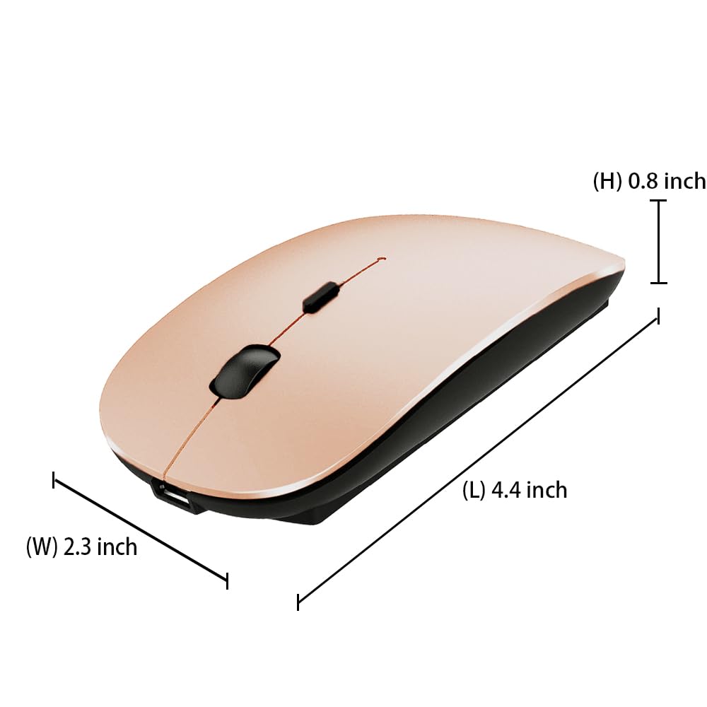 Rechargeable Bluetooth Mouse for MacBook, MacBook Air, MacBook Pro, iPad - Wireless Mouse for Laptop, Notebook, PC, Chromebook (Rose Gold) - Perfect for Office, Home, Travel & Remote Work