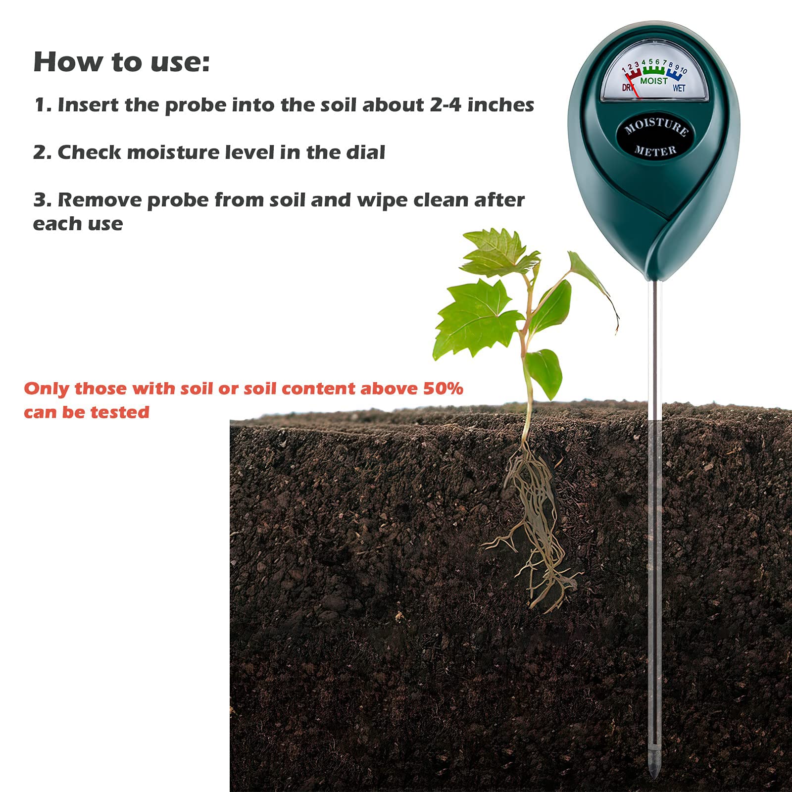**Soil Moisture Meter for House Plants & Outdoor Gardens - Plant Water Monitor, No Batteries Needed (Green) - Perfect for Indoor Potted Plants, Succulents, and Garden Beds**